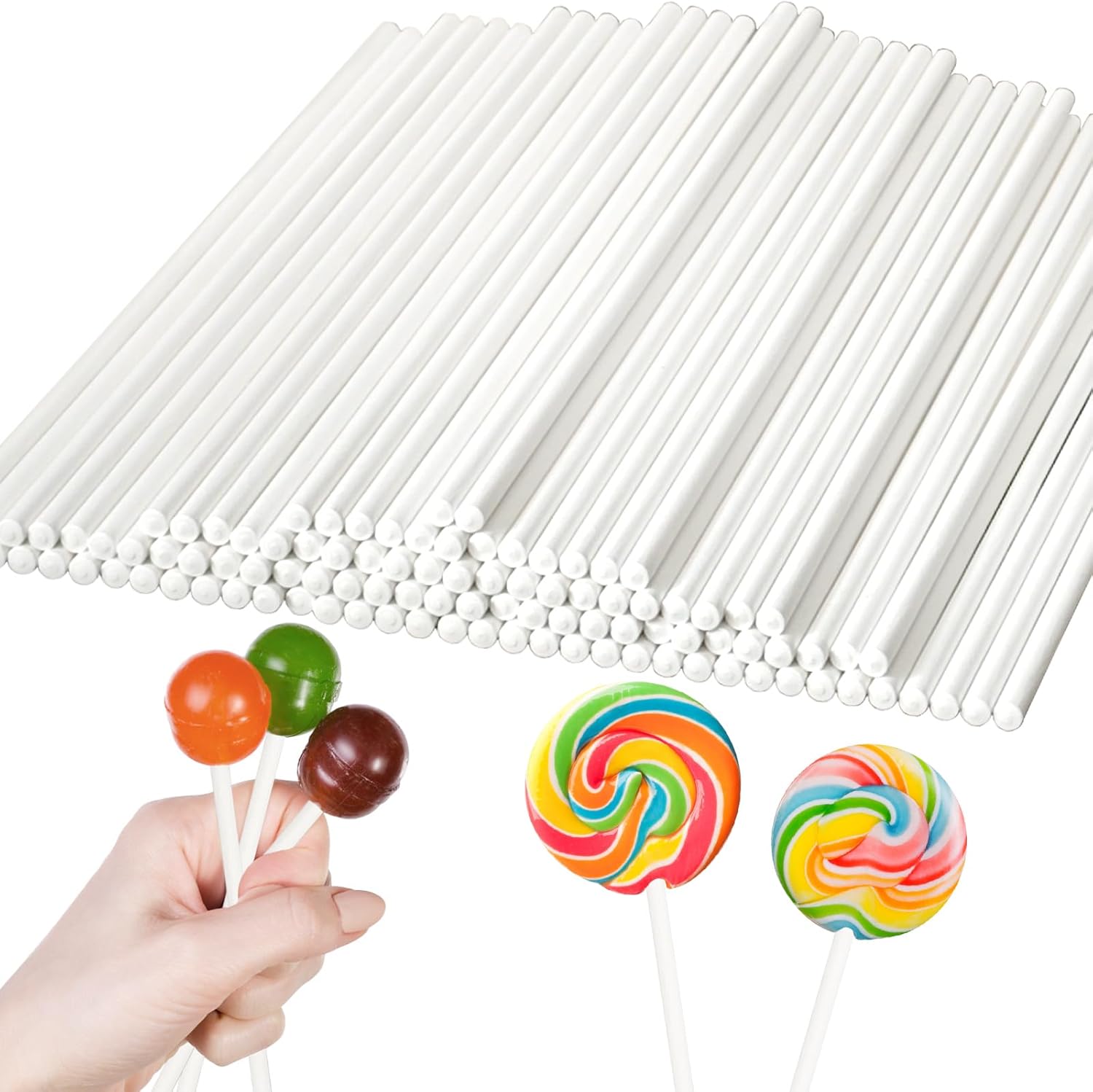 100 Pack 8 Inch White Lollipop Sticks,Long Paper Treat Sticks,White Paper Cake Pop Stick for Homemade Candy,Cupcake Toppers,Chocolate,Dessert Dia 4mm