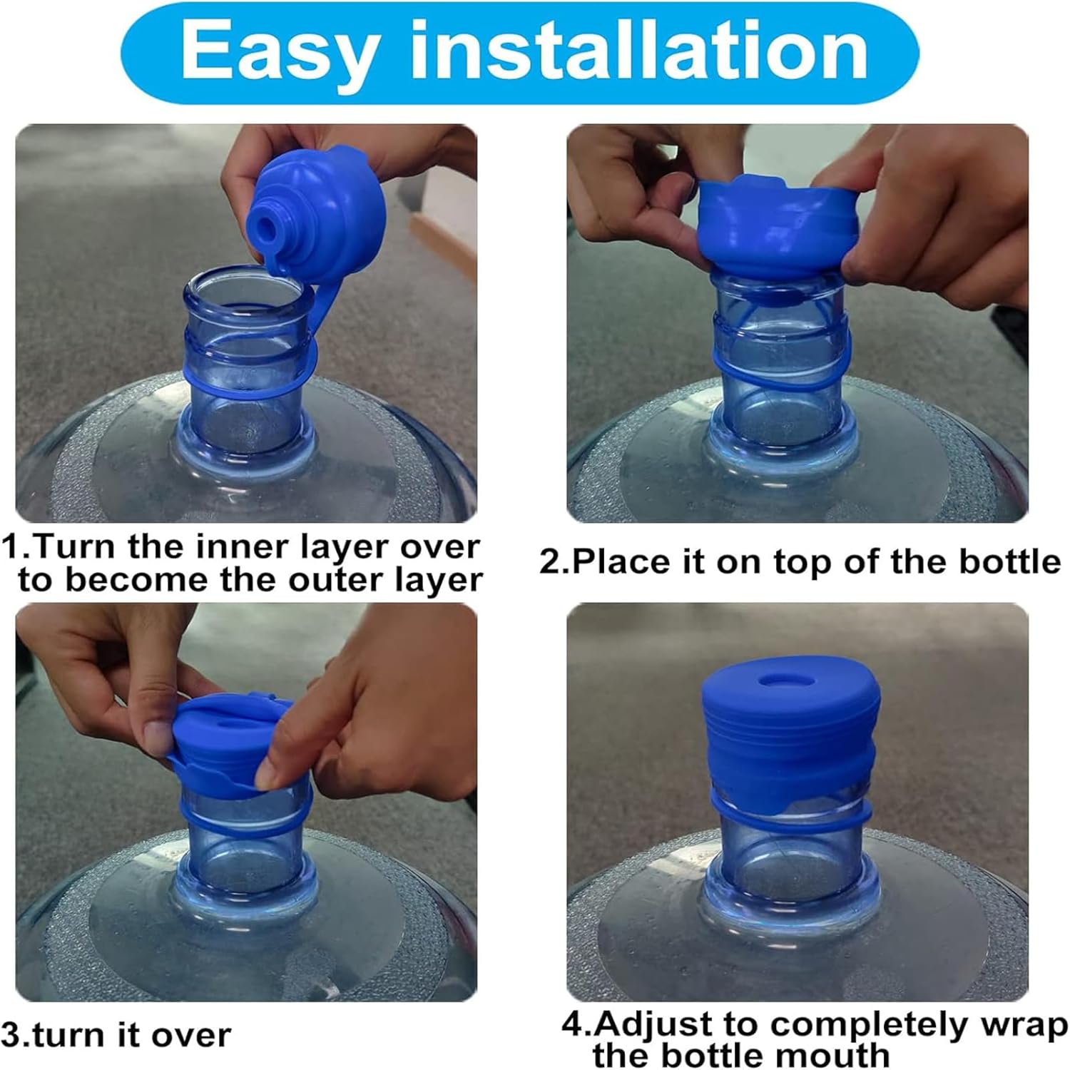 3 & 5 Gallon Water Jug Cap Reusable, Food Grade Silicone Replacement Gallon Caps for 55mm Standard/Screw/Crown Tops Water Bottle and Water Dispensers, Non-Spill Lids for Anti-Splash, Leak Free 3PCS