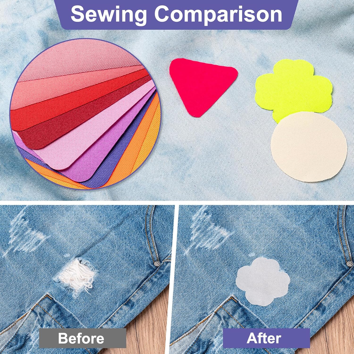 Iron Patches, 30 Piece 3.7 X 4.9 Inch Multi-Colored Fabric Repair Kit, 29 Shades Iron on Patches for Jeans, Shirts, Clothes, Pants