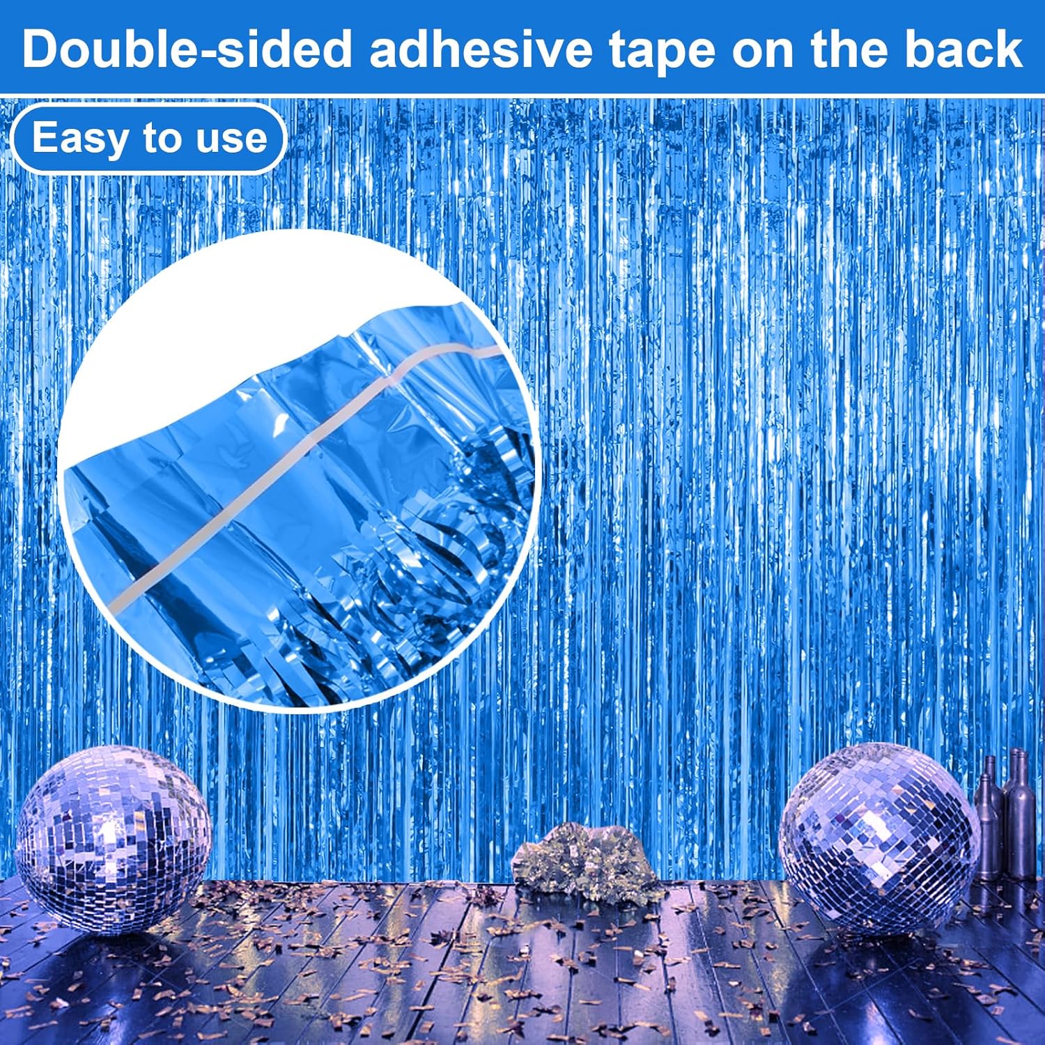 2 Pack Blue Backdrop Streamers Party Decorations Tinsel Fringe Backdrop Ocean Themed Decorations Foil Curtain Blue Birthday Ocean Party Decor Supplies