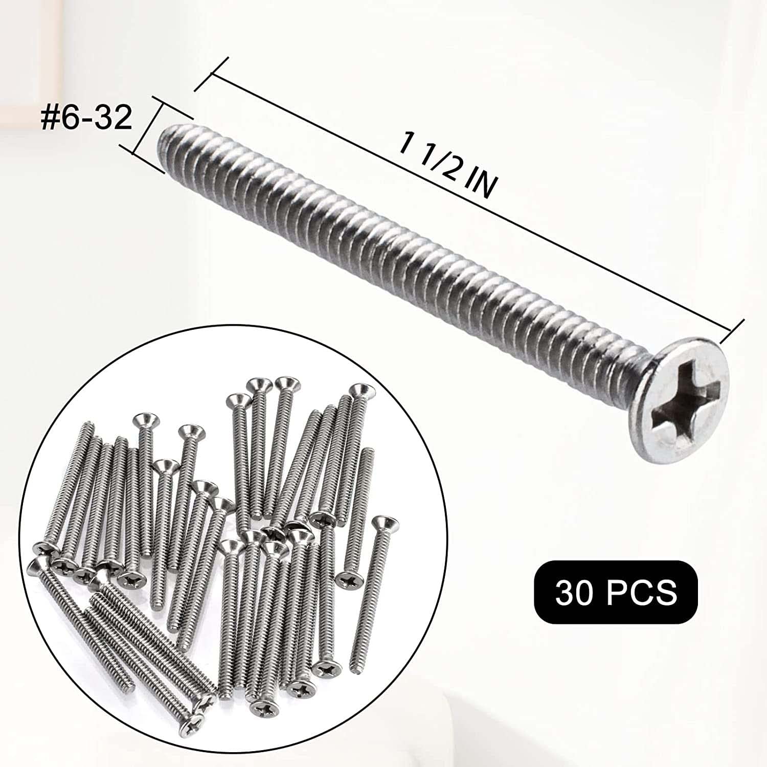 Extra Long Outlet Screws 6-32 x 1-1/2 Inches Electrical Outlet Screws 304 Stainless Machine Screws - 30 Pack