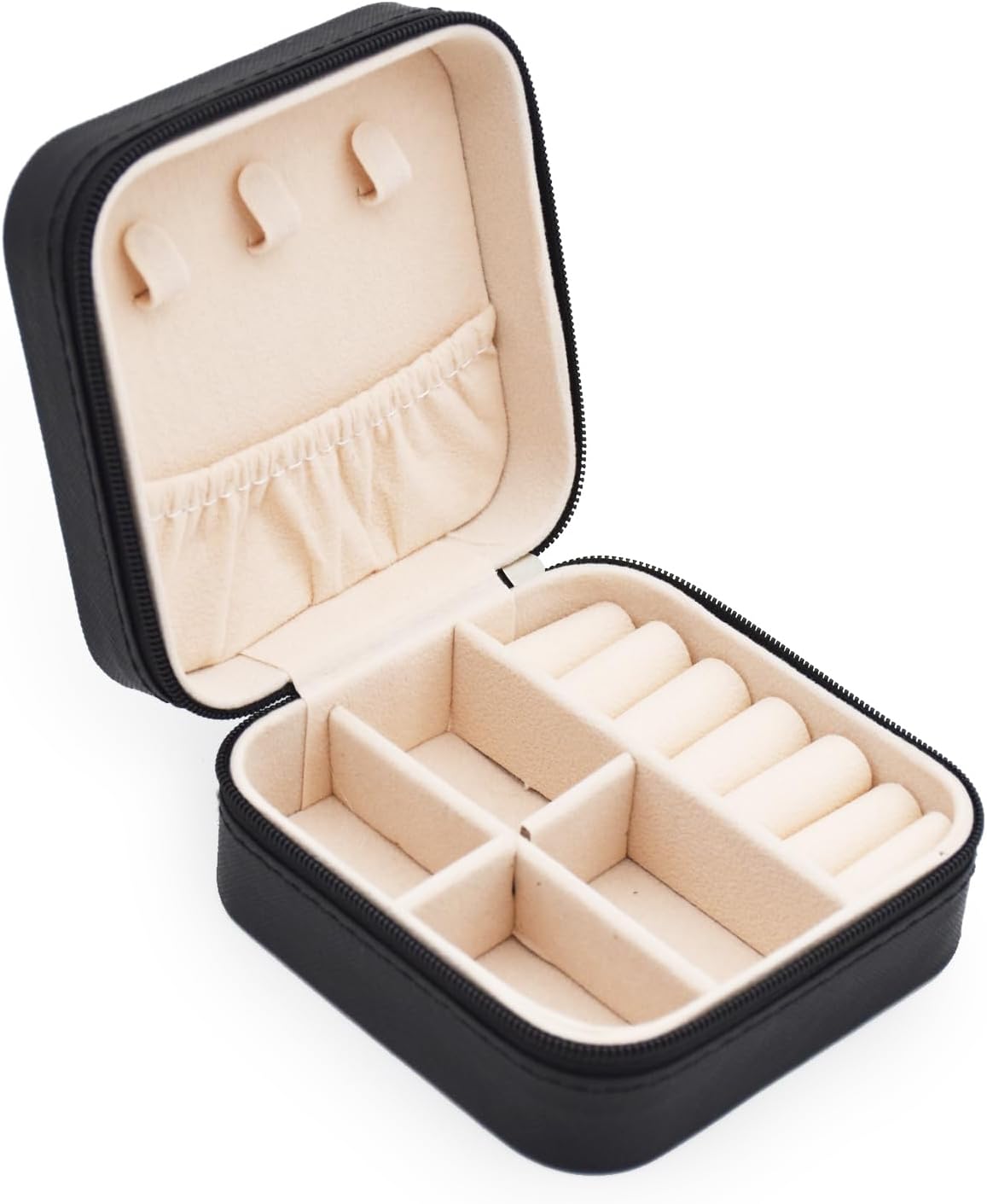 MODENGKGJIAN Mini Jewelry Travel Case, PU Leather Travel Jewelry Organizer Box, Small Portable Portable Jewellery Storage Holder for Womens Rings Earrings Necklaces Bracelets Black