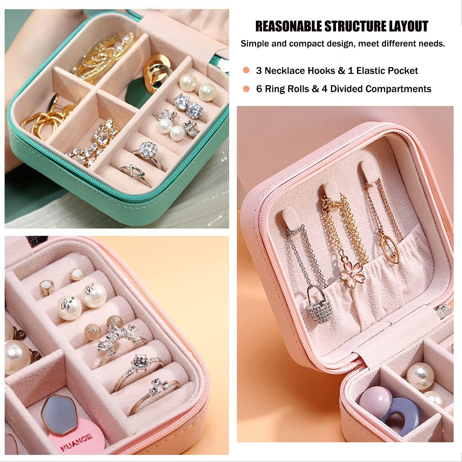 MODENGKGJIAN Mini Jewelry Travel Case, PU Leather Travel Jewelry Organizer Box, Small Portable Portable Jewellery Storage Holder for Womens Rings Earrings Necklaces Bracelets Black