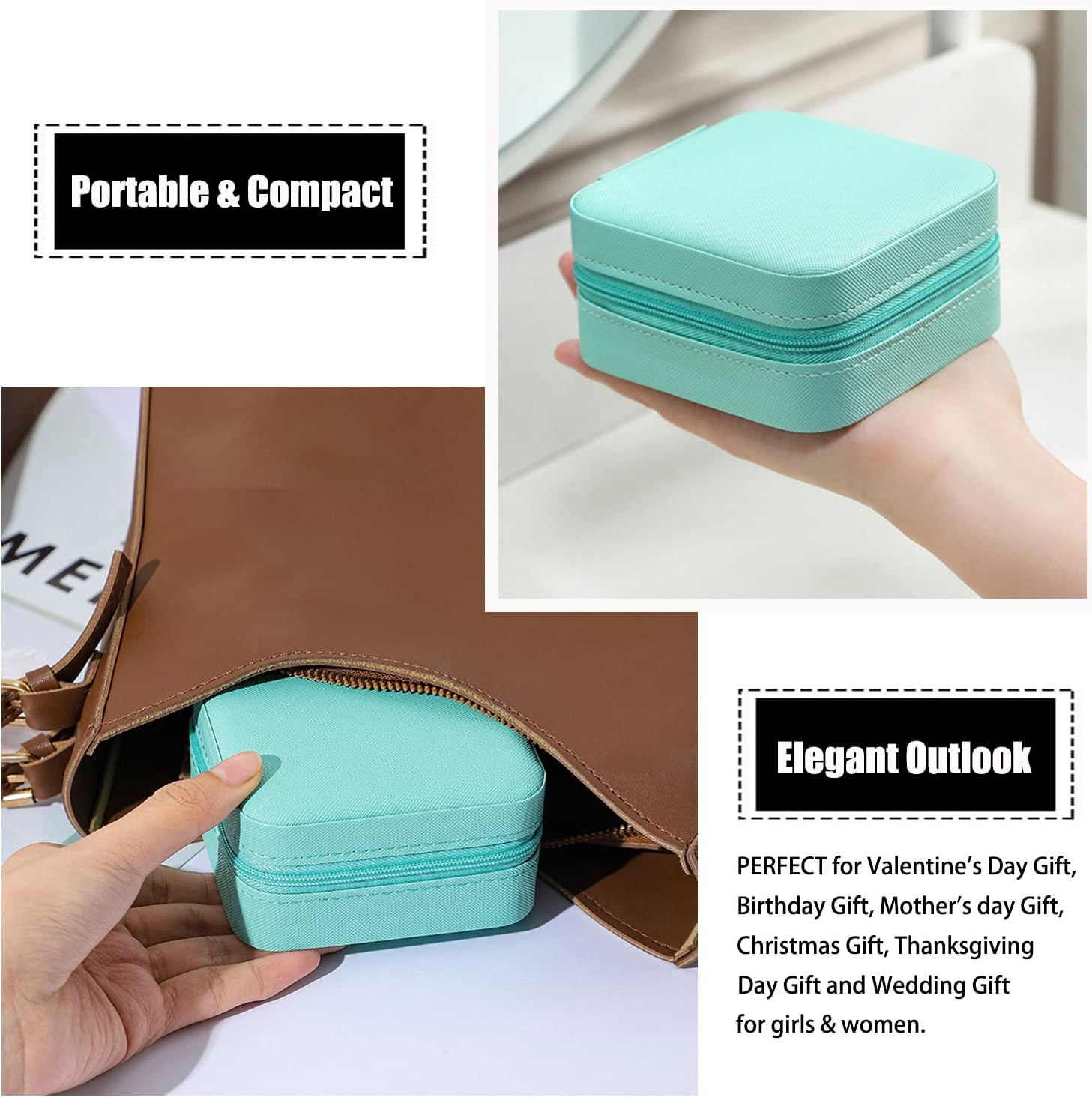 MODENGKGJIAN Mini Jewelry Travel Case, PU Leather Travel Jewelry Organizer Box, Small Portable Portable Jewellery Storage Holder for Womens Rings Earrings Necklaces Bracelets Black