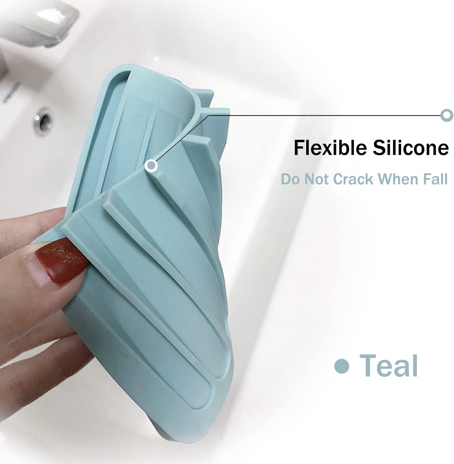 Self Draining Soap Dishes, 3 Pcs Silice Soap Saver, Waterfall Drainer Soap Holder for Bathroom, Extend Soap Life, Keep Soap Bars Dry Clean & Easy Cleaning White, Gray, Teal