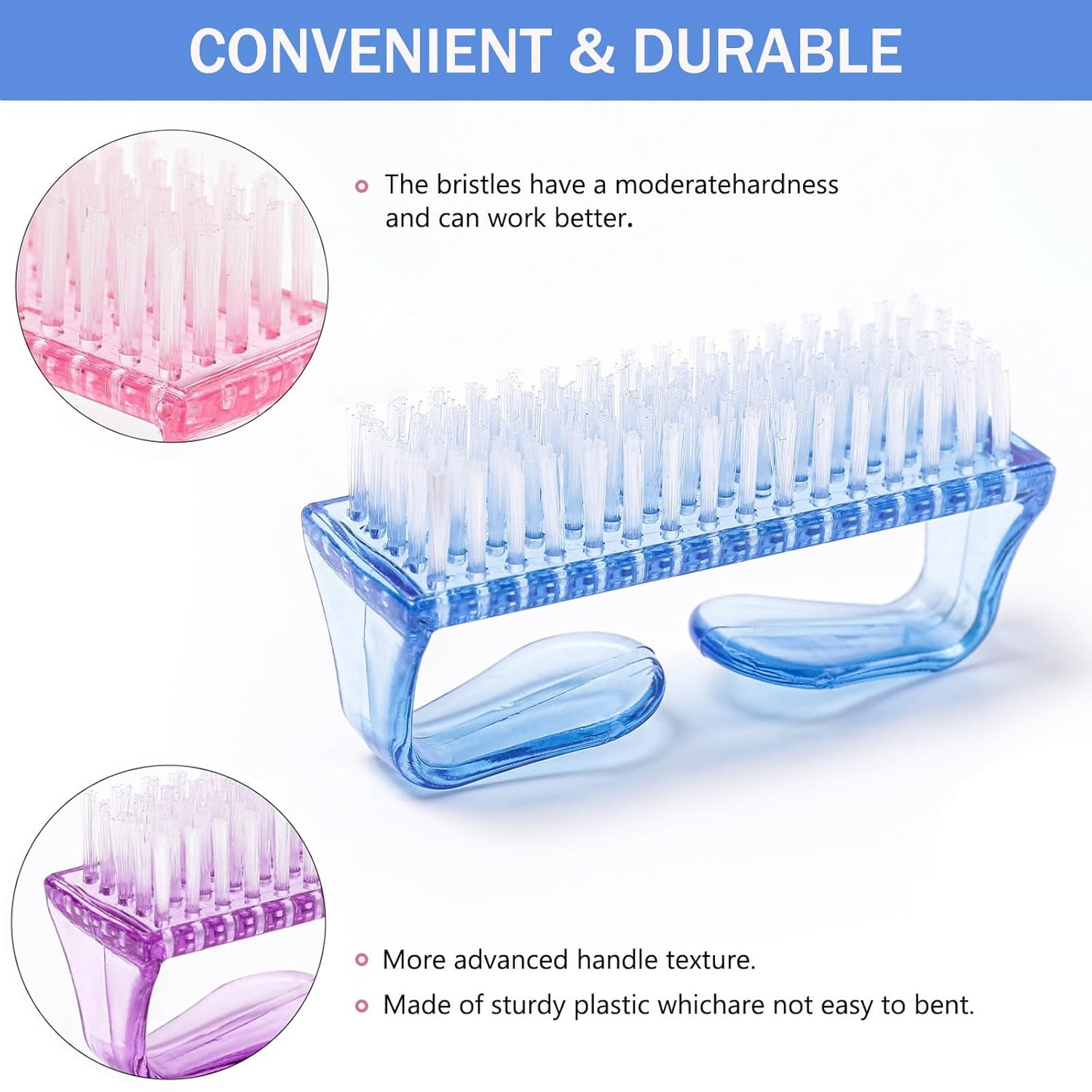 Handle Grip Nail Brush, Hand Fingernail Scrub Cleaning Brushes for Toes and Nails Cleaner, Pedicure Scrubbing tool kit for Men and Women 5 Pack Multicolor
