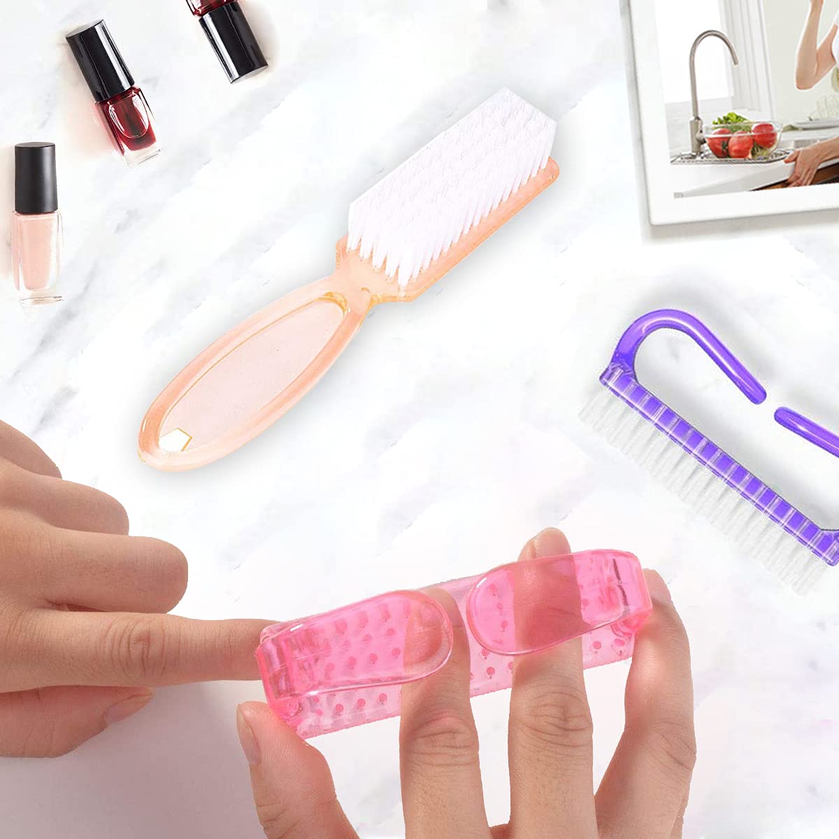 Handle Grip Nail Brush, Hand Fingernail Scrub Cleaning Brushes for Toes and Nails Cleaner, Pedicure Scrubbing tool kit for Men and Women 5 Pack Multicolor