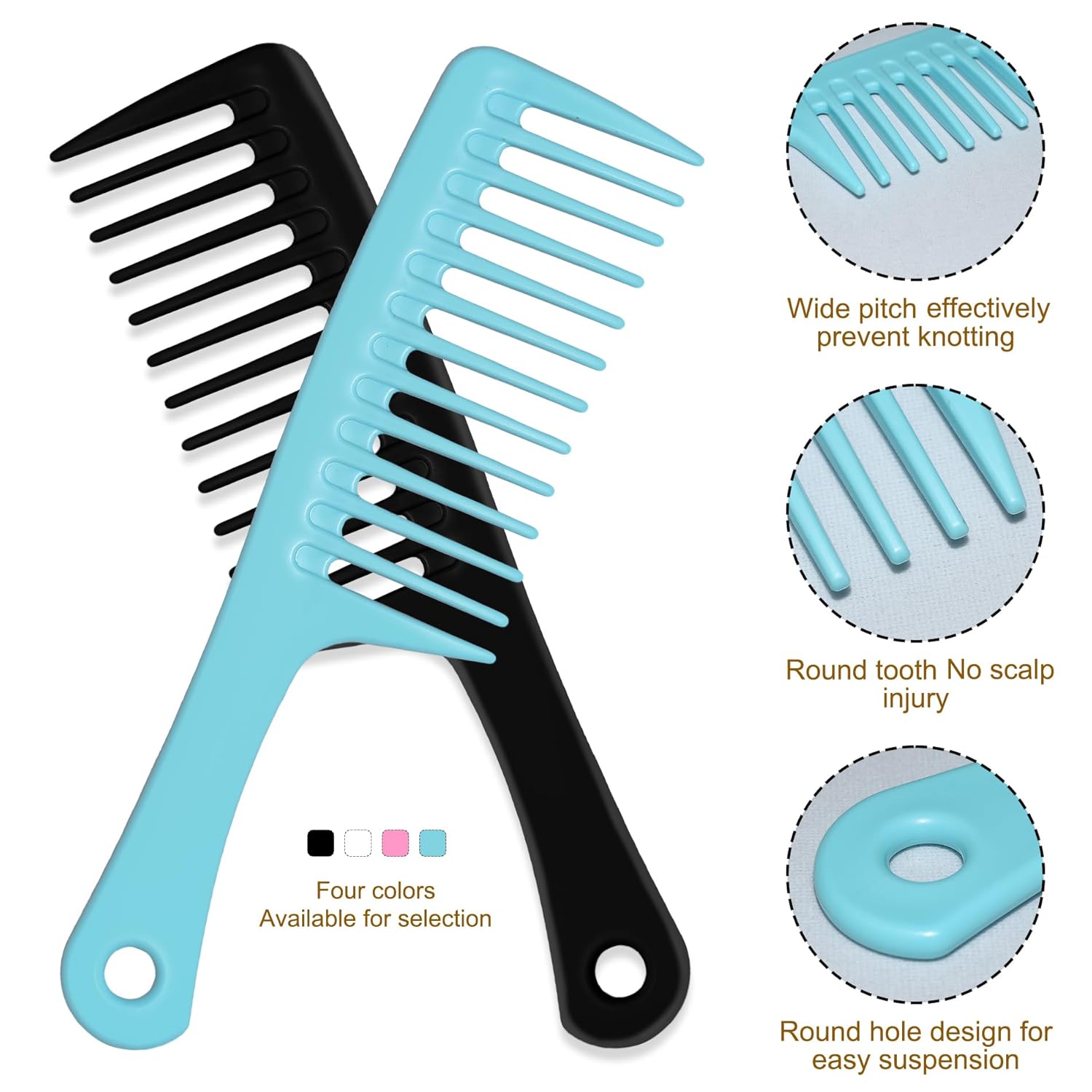 MODENGKGJIAN 4PCS Wide Tooth Detangling Comb, Large Hair Styling Comb for Curly, Wet, Lg Hair Multi-colored, Polypropylene, Handgrip