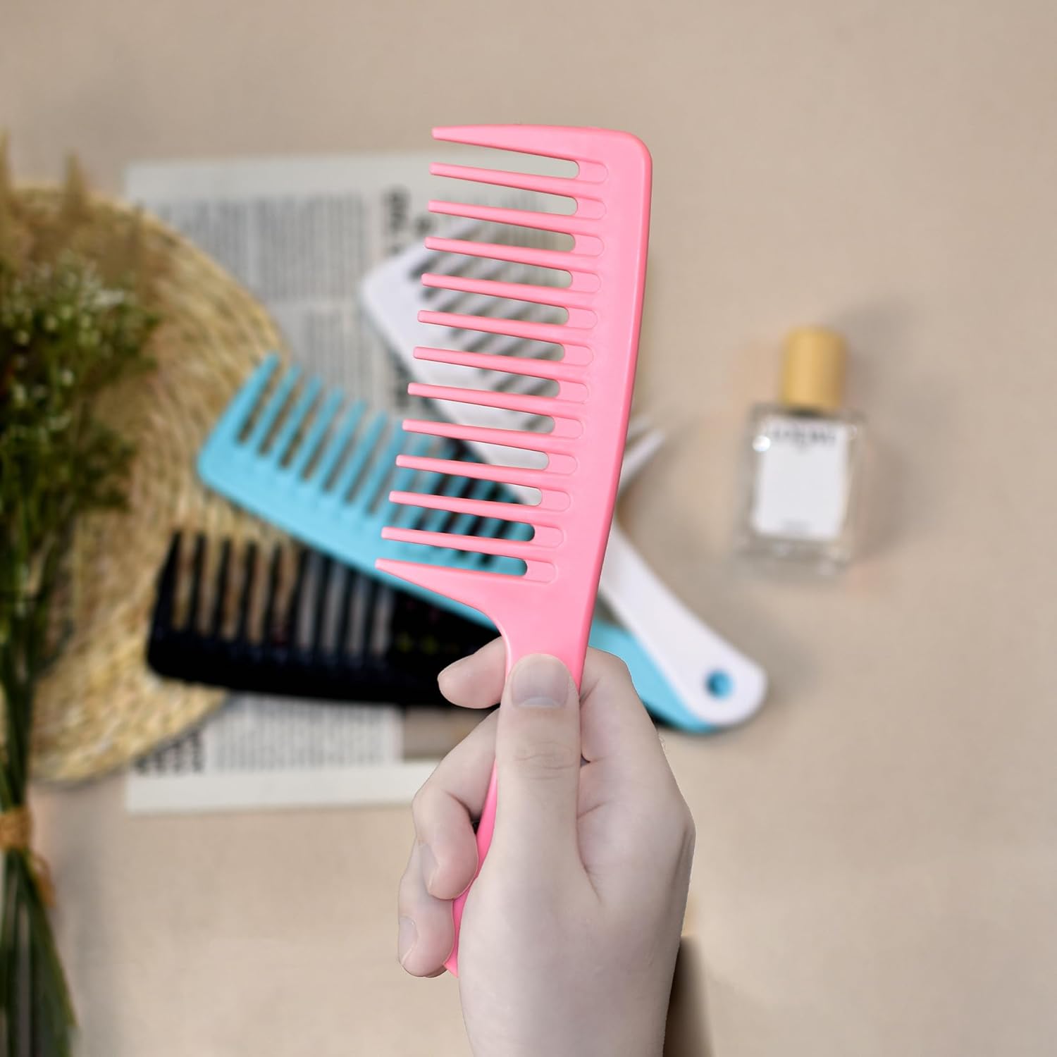 MODENGKGJIAN 4PCS Wide Tooth Detangling Comb, Large Hair Styling Comb for Curly, Wet, Lg Hair Multi-colored, Polypropylene, Handgrip
