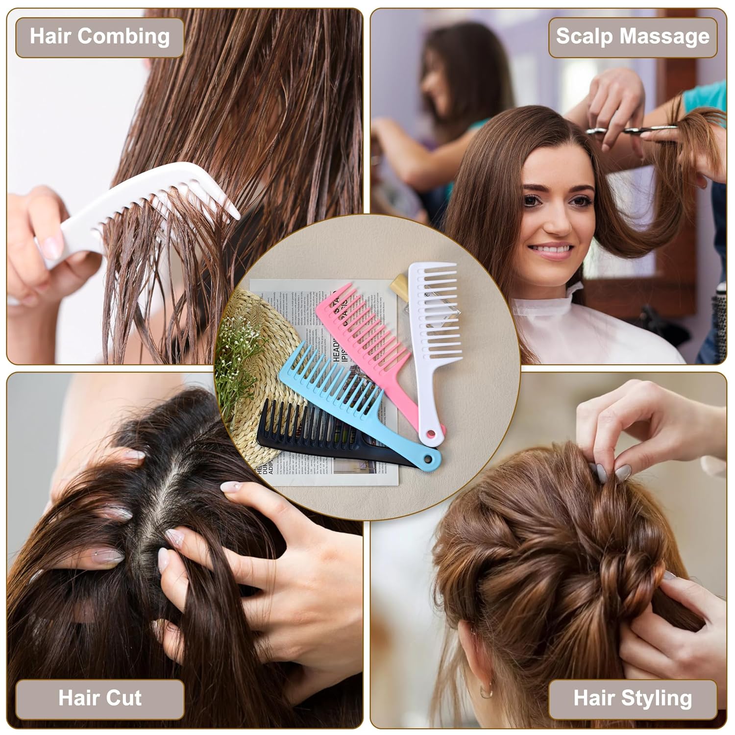 MODENGKGJIAN 4PCS Wide Tooth Detangling Comb, Large Hair Styling Comb for Curly, Wet, Lg Hair Multi-colored, Polypropylene, Handgrip