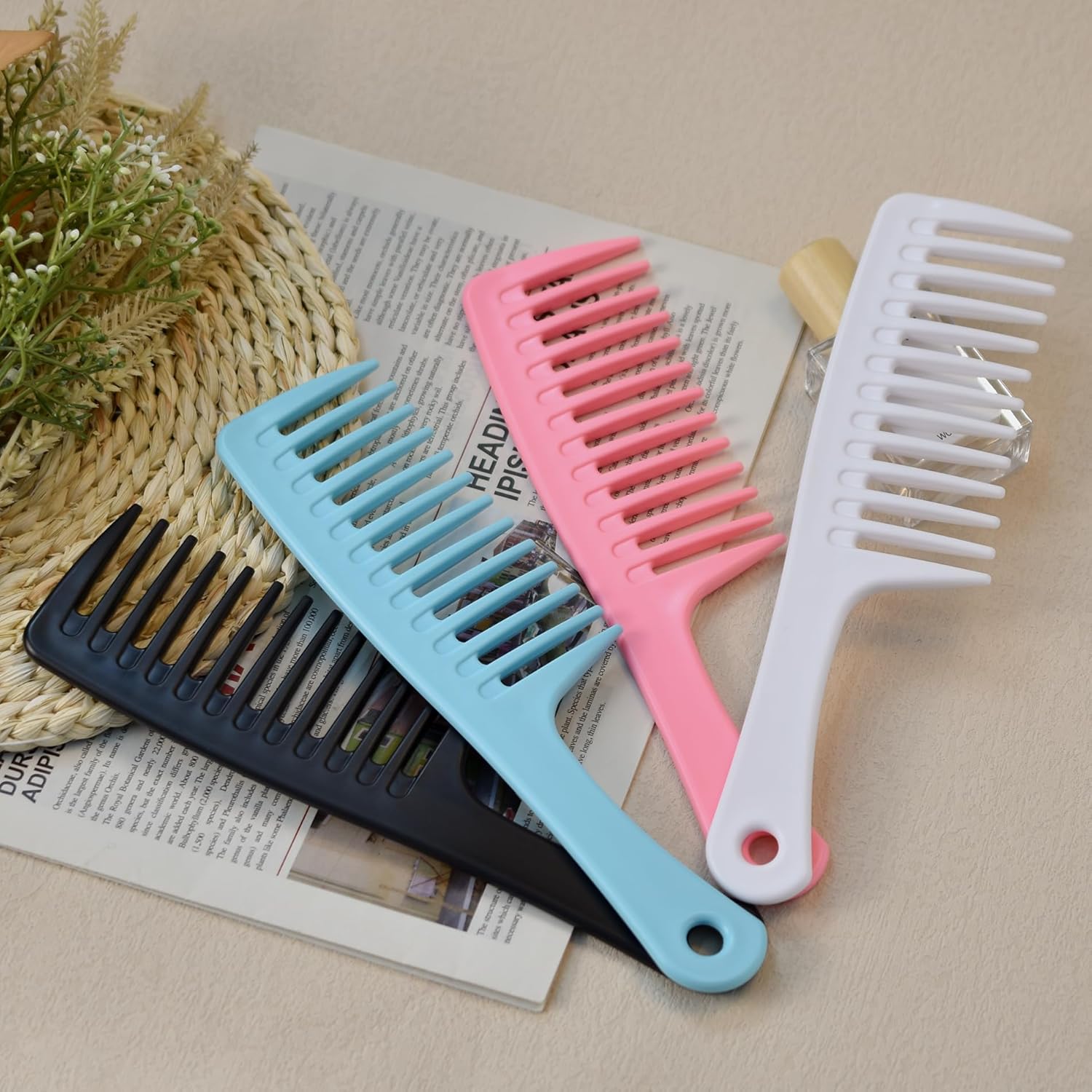 MODENGKGJIAN 4PCS Wide Tooth Detangling Comb, Large Hair Styling Comb for Curly, Wet, Lg Hair Multi-colored, Polypropylene, Handgrip