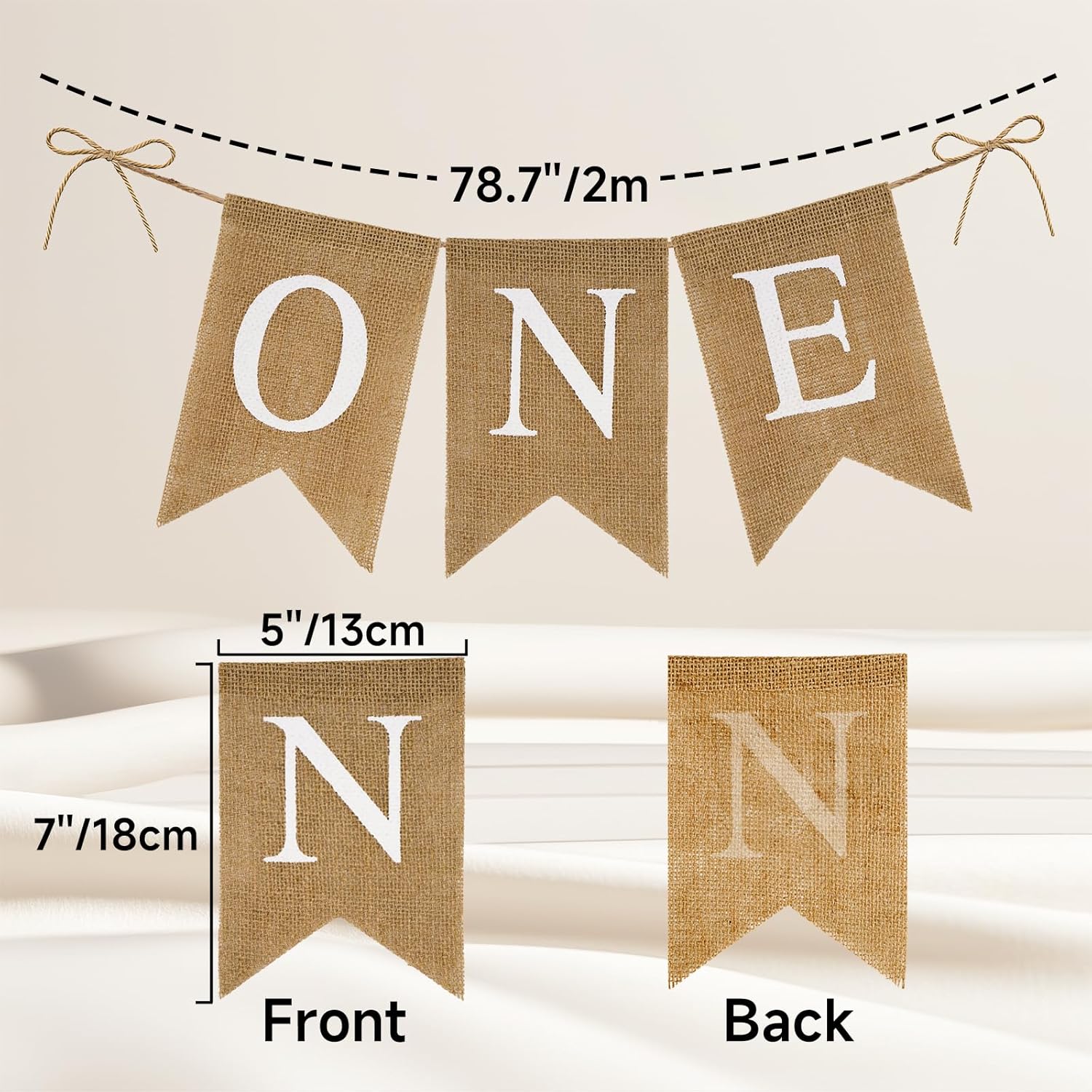 Burlap One Banner - NO DIY One Highchair Banner First Birthday Boy Girl Banner Sign Decoration 1st Happy Birthday High Chair Banners for Babies Photo Prop Party Decoration Indoor Outdoor