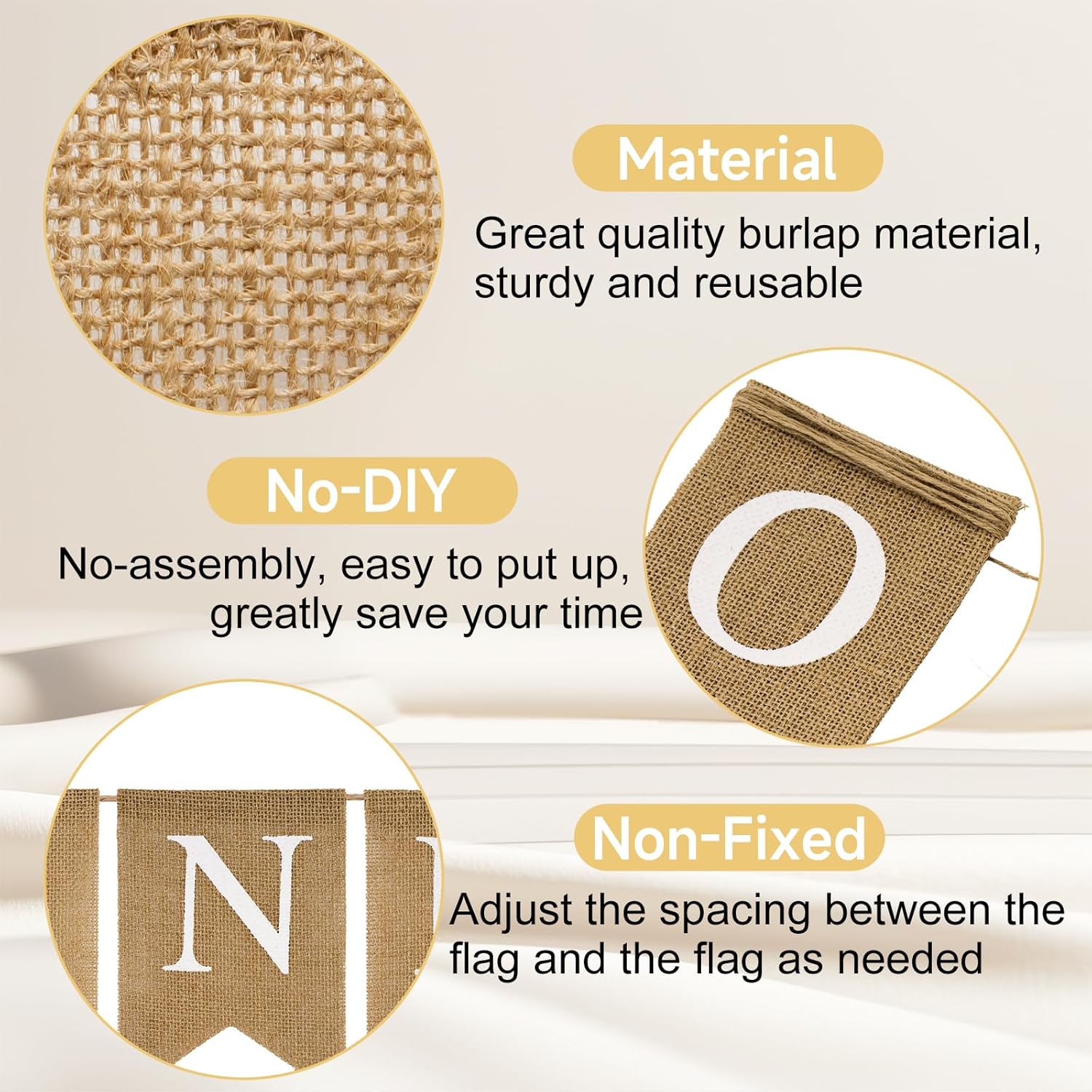 Burlap One Banner - NO DIY One Highchair Banner First Birthday Boy Girl Banner Sign Decoration 1st Happy Birthday High Chair Banners for Babies Photo Prop Party Decoration Indoor Outdoor
