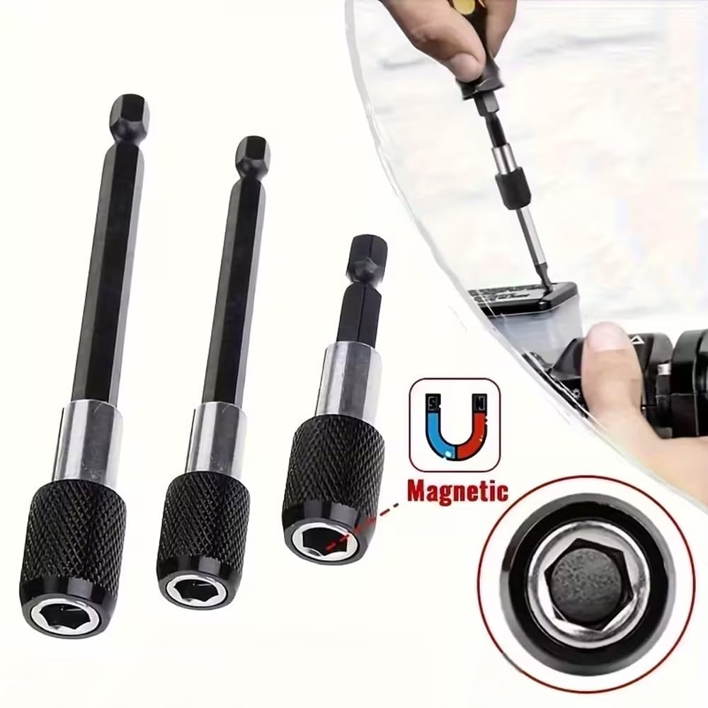3-Piece Magnetic Bit Holder Extensi Set, Quick Release Universal Impact Drill Adapter for Home DIY Projects