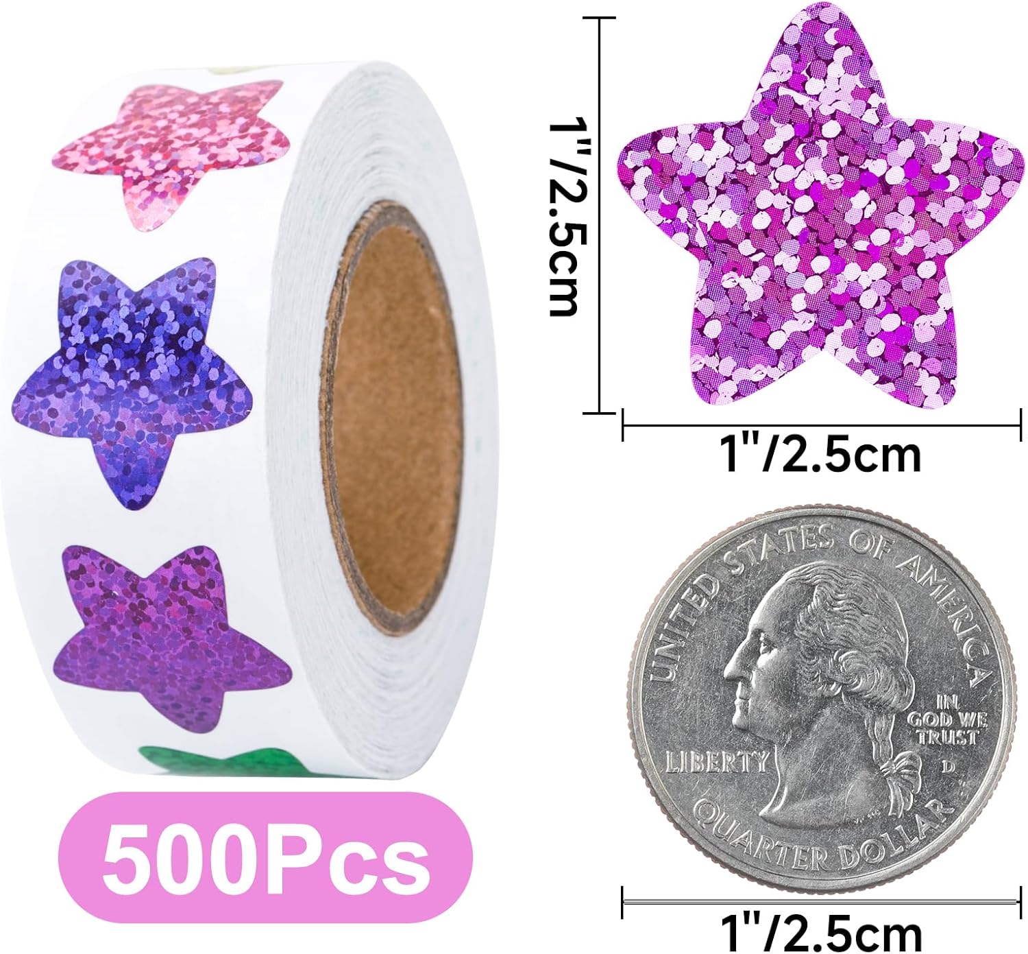 Star Stickers - 500Pcs 1Inch Glitter Star Stickers for Kids Reward Self Adhesive Foil Shiny Stars Shaped Sticker Stars Incentive Sticker Roll for Envelope Seal Classroom Teacher Behavior Chart
