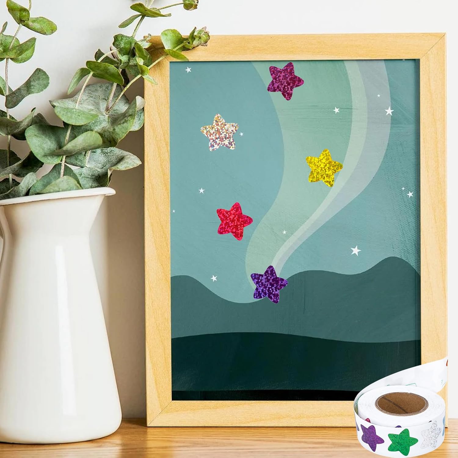 Star Stickers - 500Pcs 1Inch Glitter Star Stickers for Kids Reward Self Adhesive Foil Shiny Stars Shaped Sticker Stars Incentive Sticker Roll for Envelope Seal Classroom Teacher Behavior Chart