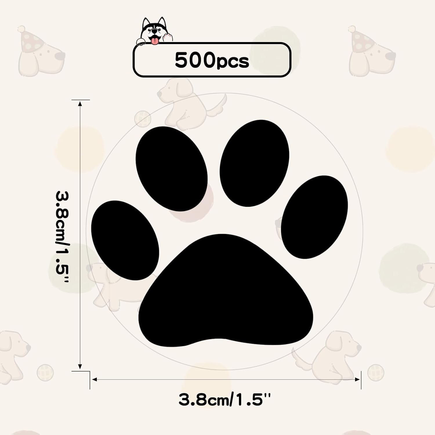 Paw Stickers - Paw Prints Stickers 500Pcs 1.5Inch Puppy Dog Bear Paw Prints Sticker Self Adhesive Clear & Black Paw Patrol Sticker Roll for Birthday Party Envelope Seal Card Gift Packaging
