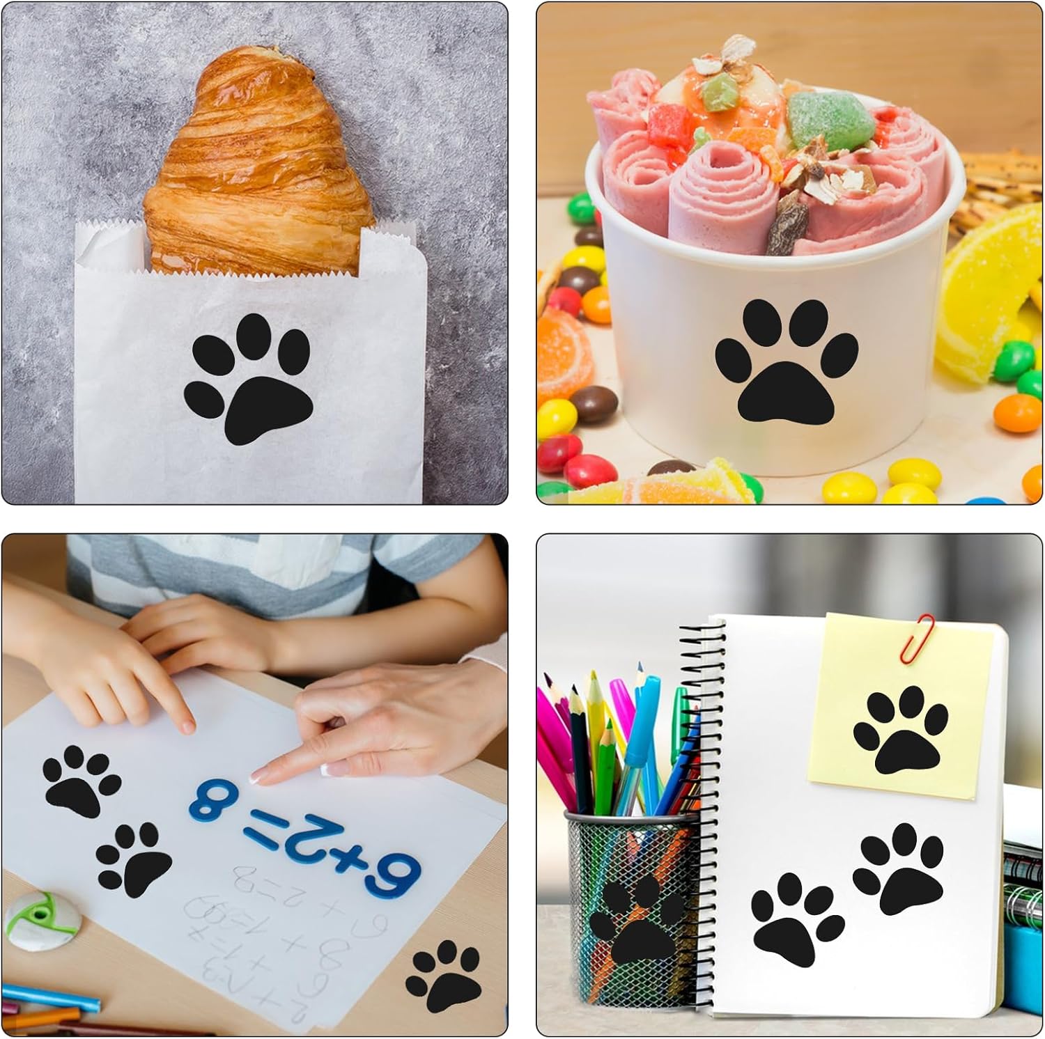 Paw Stickers - Paw Prints Stickers 500Pcs 1.5Inch Puppy Dog Bear Paw Prints Sticker Self Adhesive Clear & Black Paw Patrol Sticker Roll for Birthday Party Envelope Seal Card Gift Packaging