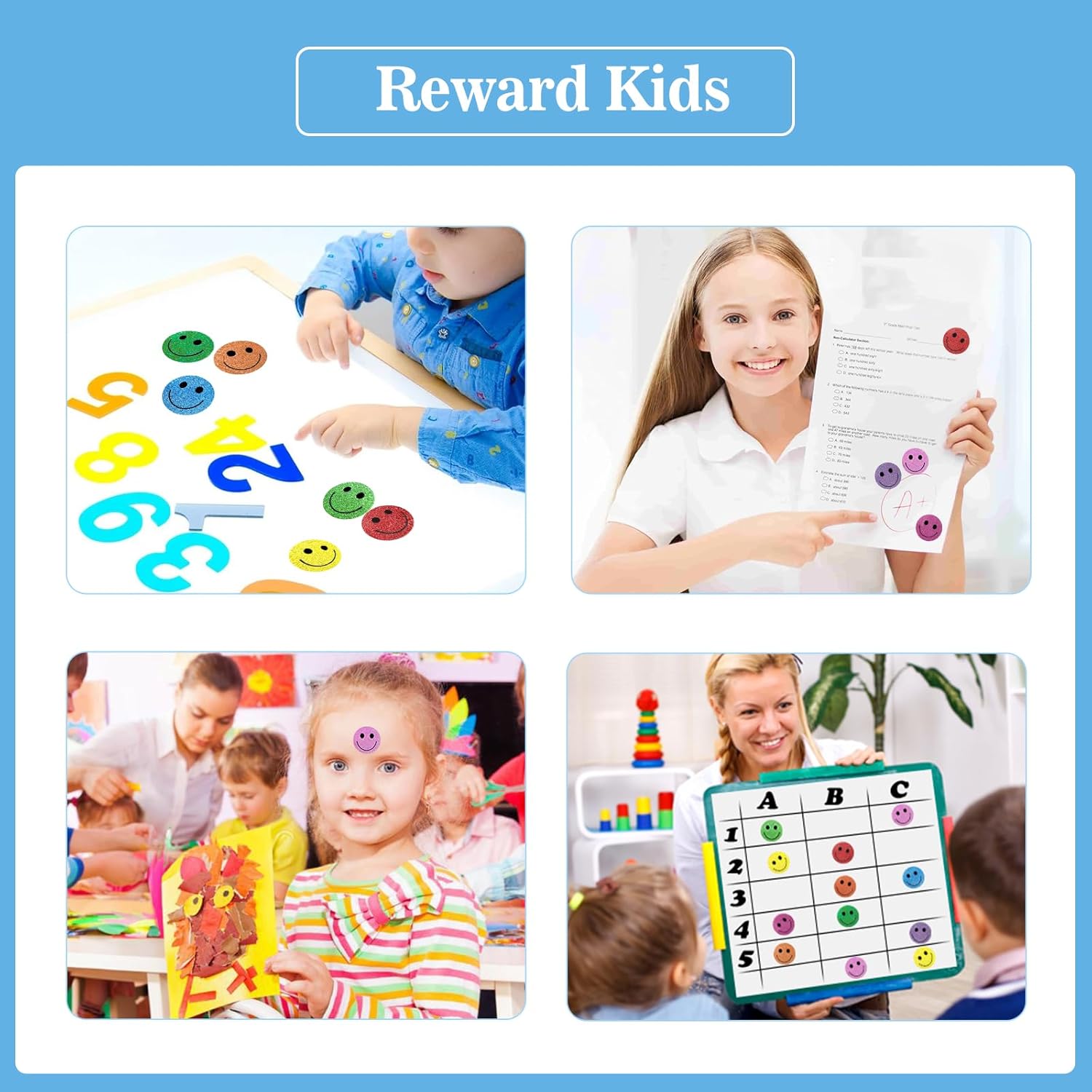 Smiley Face Stickers - Happy Face Stickers 500Pcs 1Inch Glitter Smiley Sticker Roll Cute Reward Sticker for Kids Classroom Self Adhesive Positive Incentive Labels for Teacher Behavior Chart