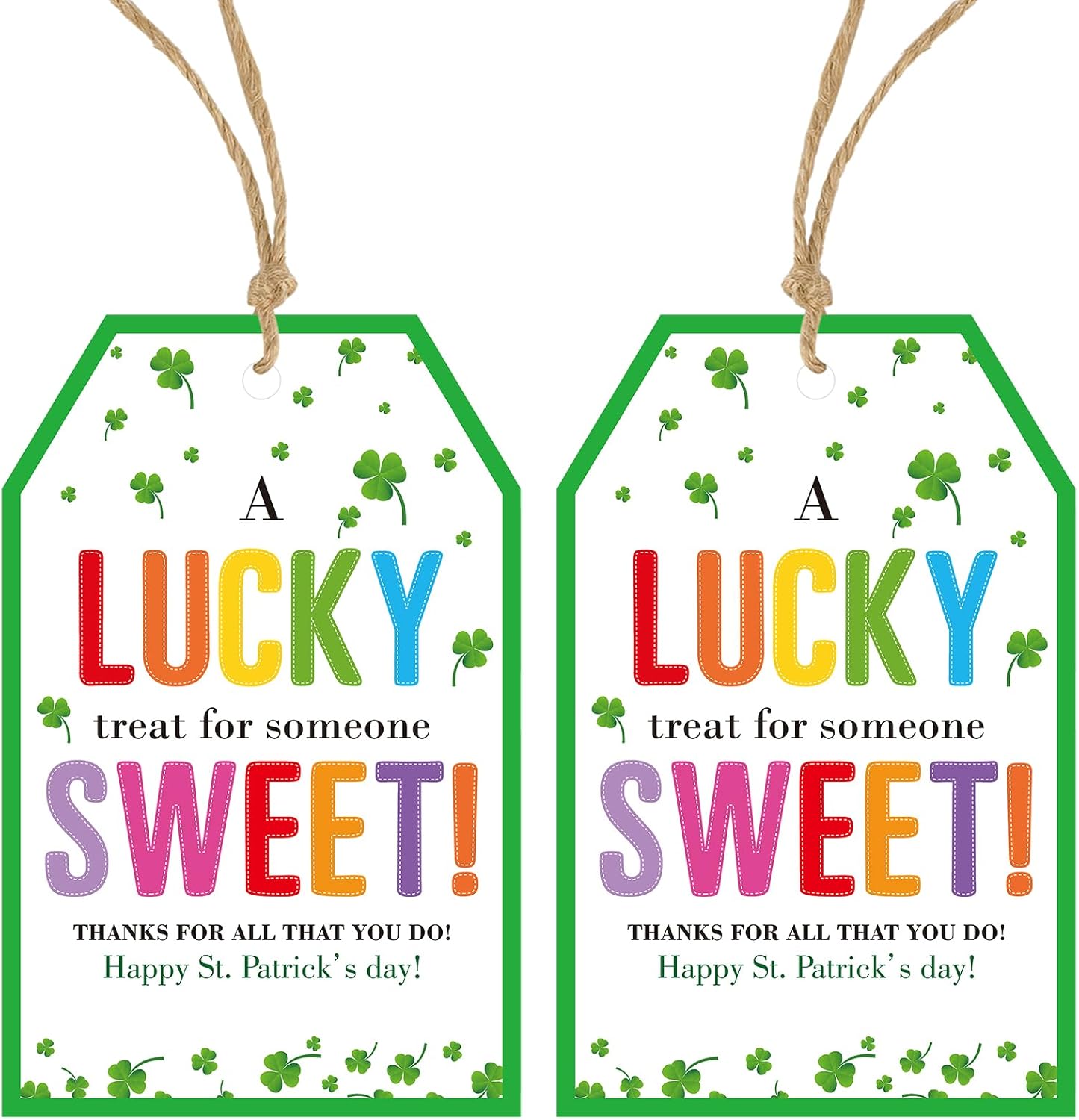 St.Patrick's Day Tags - 50Pcs Happy St.Patrick's Day Gift Tags with String Irish Shamrock Lucky Clover Hang Paper Tag Thanks for All You Do Tag A Lucky Treat for Someone Sweet for Party Favor