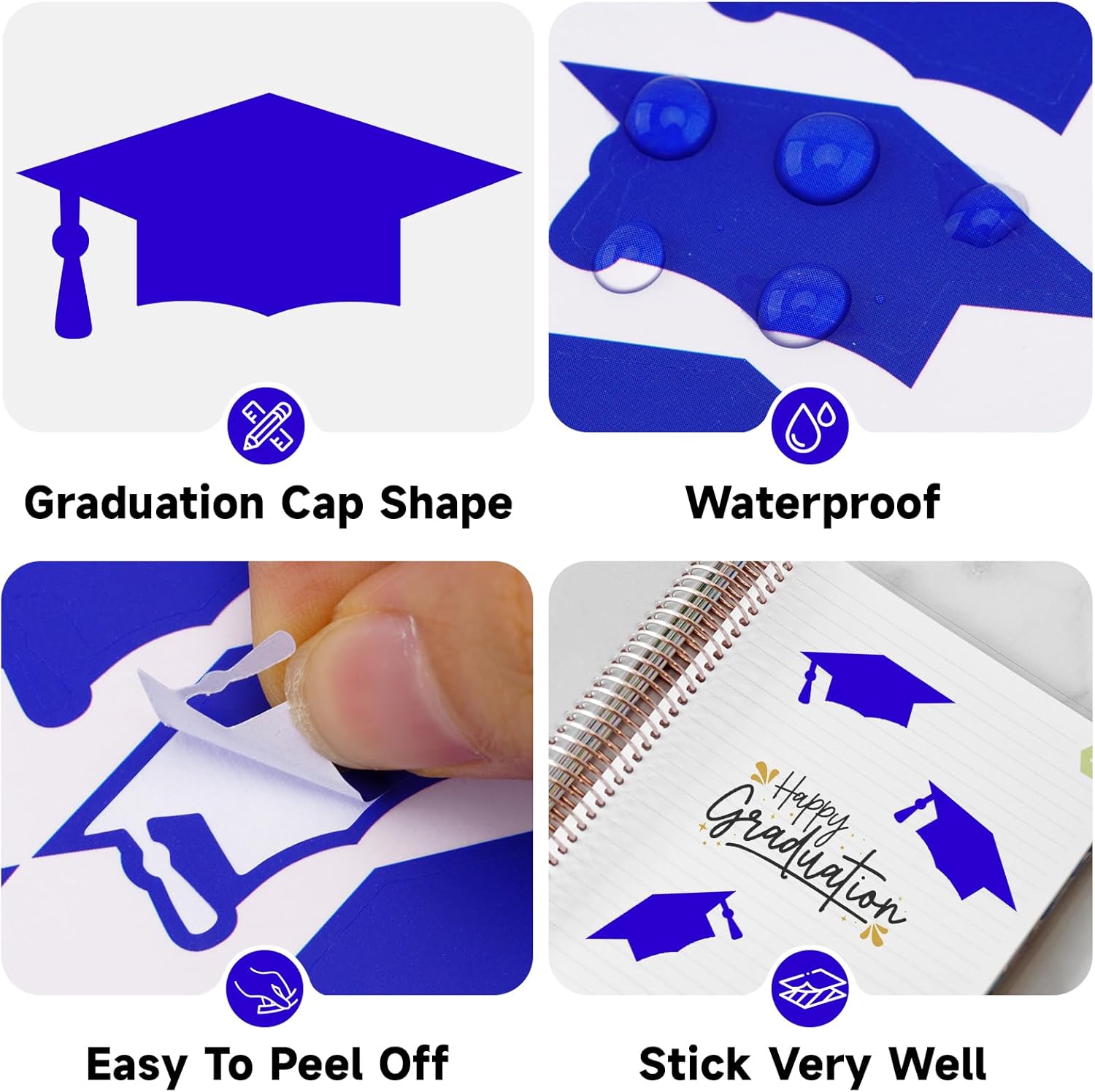 Graduation Cap Stickers 2026 - Blue Graduation Hat Stickers Self-Adhesive Graduations Envelope Seal Sticker 420Pcs Congrats Grad Cap Sticker Class of 2026 for Senior College Grad Party Favor