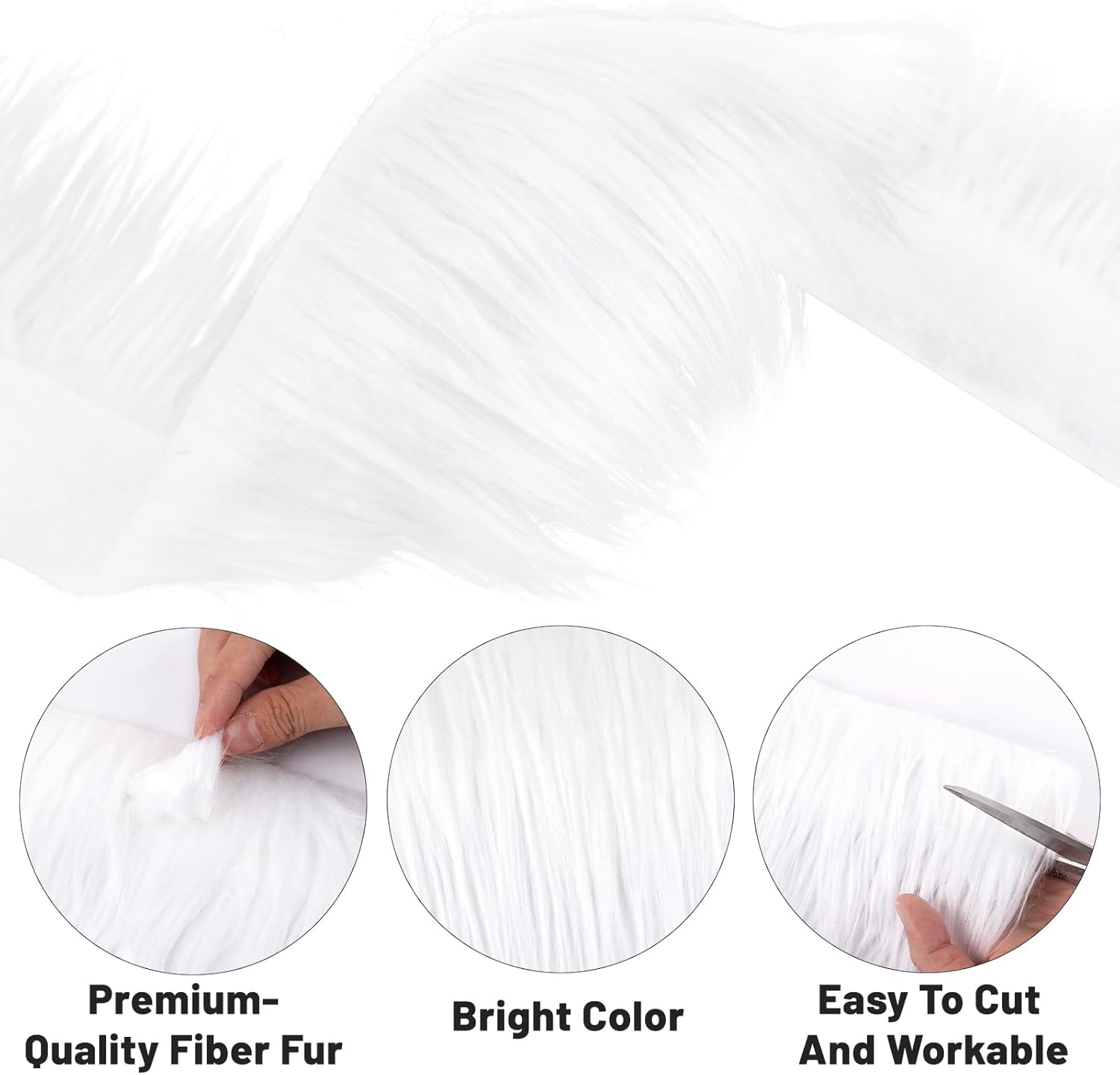 Shaggy Plush Faux Fur Fabric 2x60Inch White Faux Fur Trim by The Yard Precut Strip Fluffy Fuzzy Christmas Craft Furs Ribbon for Christmas Tree Decor Wreath Santa Hair Dwarf Cosplay Costume Sock