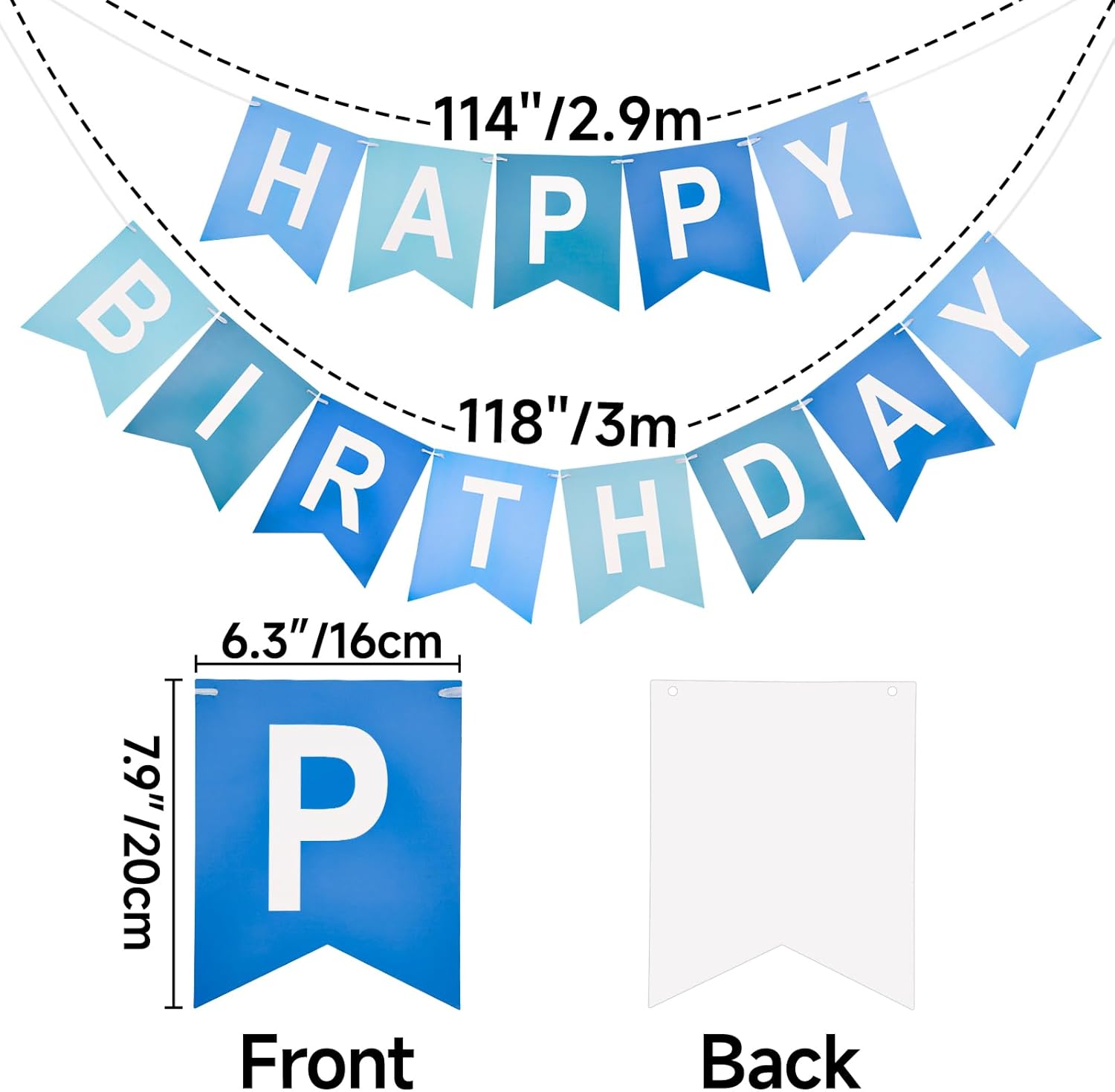 Happy Birthday Banner Large - NO DIY Blue Happy Birthdays Banner Sign Happy Birthday Party Paper Hang Decoration Happy Birthdays Banners Bunting for Men Boy Sea Theme Celebration Party Backdrop