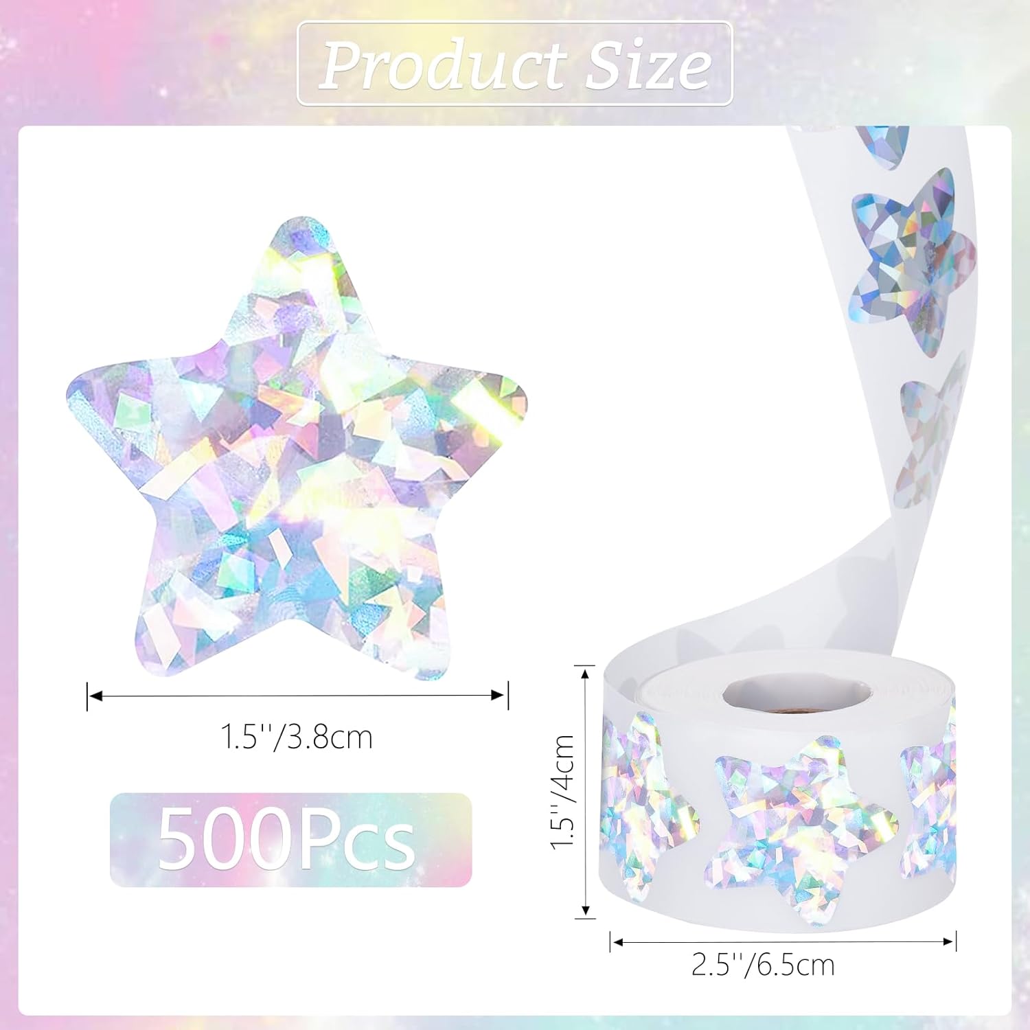 Holographic Silver Star Stickers for Kids Reward - 500Pcs 1.5Inch Shiny Self-Adhesive Metallic Glitter Foil Stickers for DIY Homework School Classroom Teacher