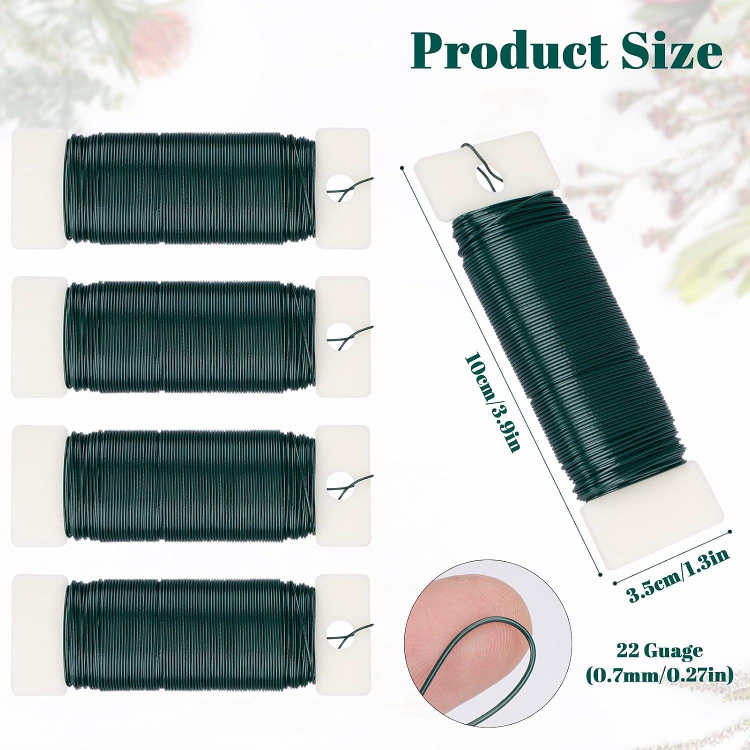 4 Pack Floral Wire, 131 Yards Paddle Wire 22 Gauge Florist Wire Green for Wreath Wire Making Craft, Floral Flower Arrangements and DIY Crafts, Garland