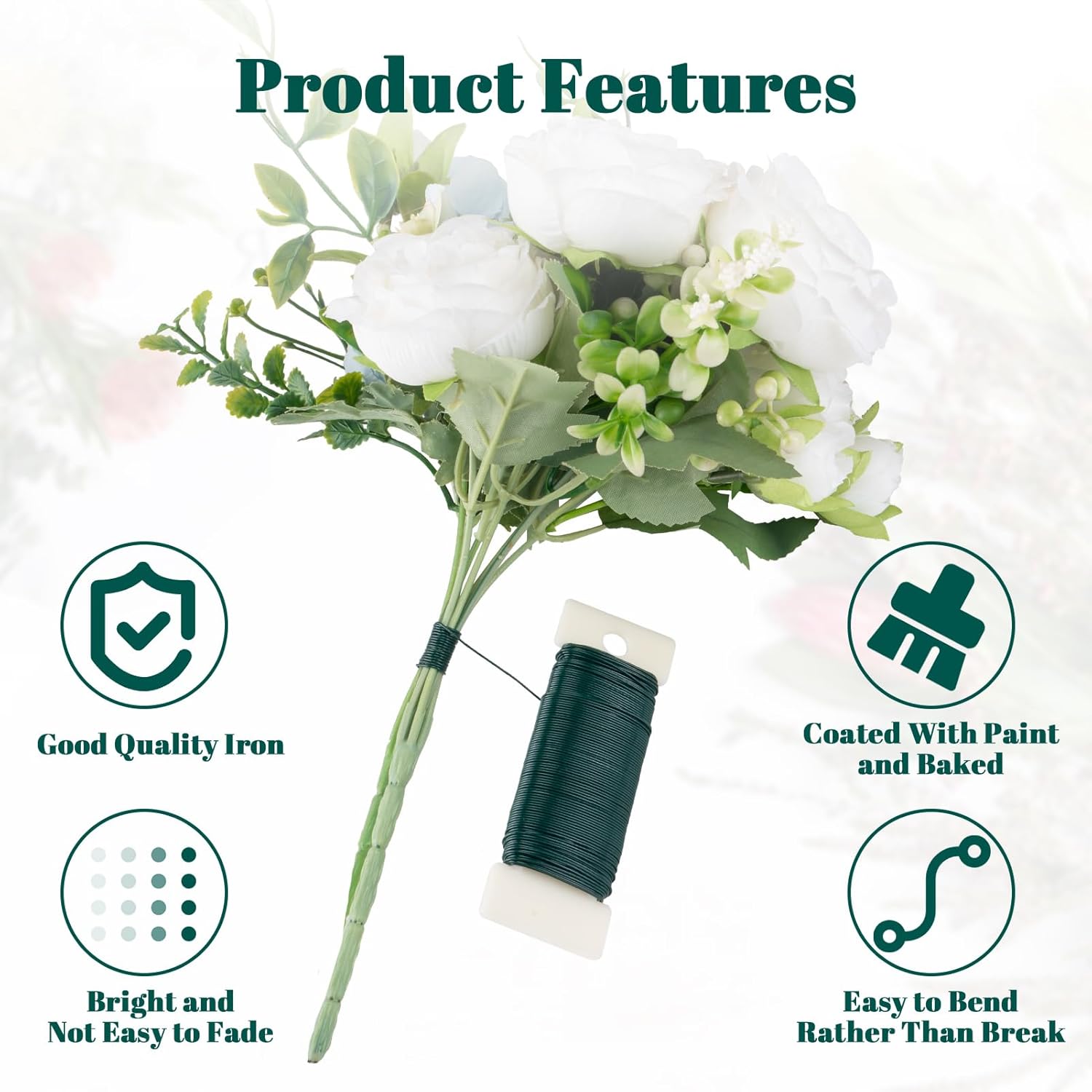 4 Pack Floral Wire, 131 Yards Paddle Wire 22 Gauge Florist Wire Green for Wreath Wire Making Craft, Floral Flower Arrangements and DIY Crafts, Garland