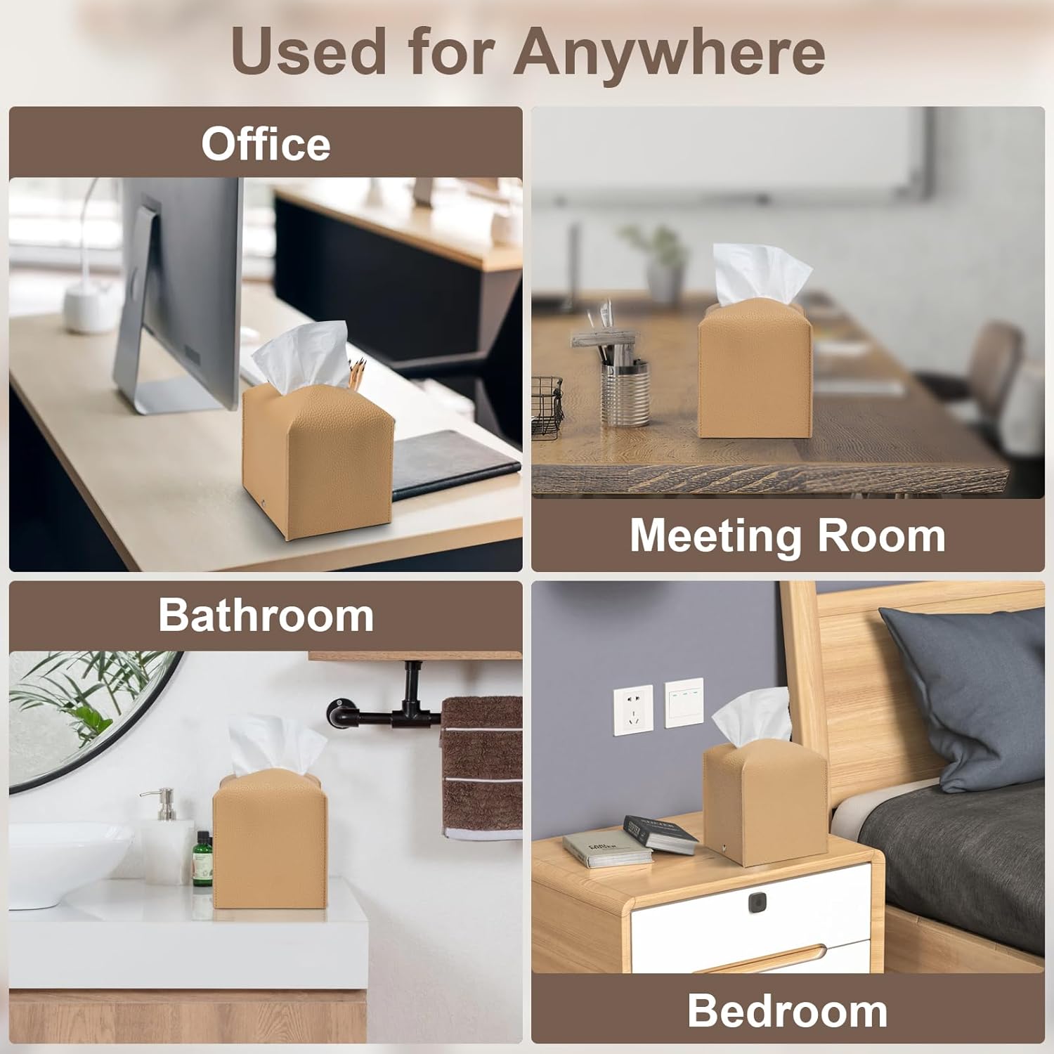 2 Pcs Square Cream Tissue Box Cover PU Leather Decorative Tissue Organizer Dispenser Holder for Bathroom, Desk, Home, Car, Office, 5.12" X 5.12" X 5.12"