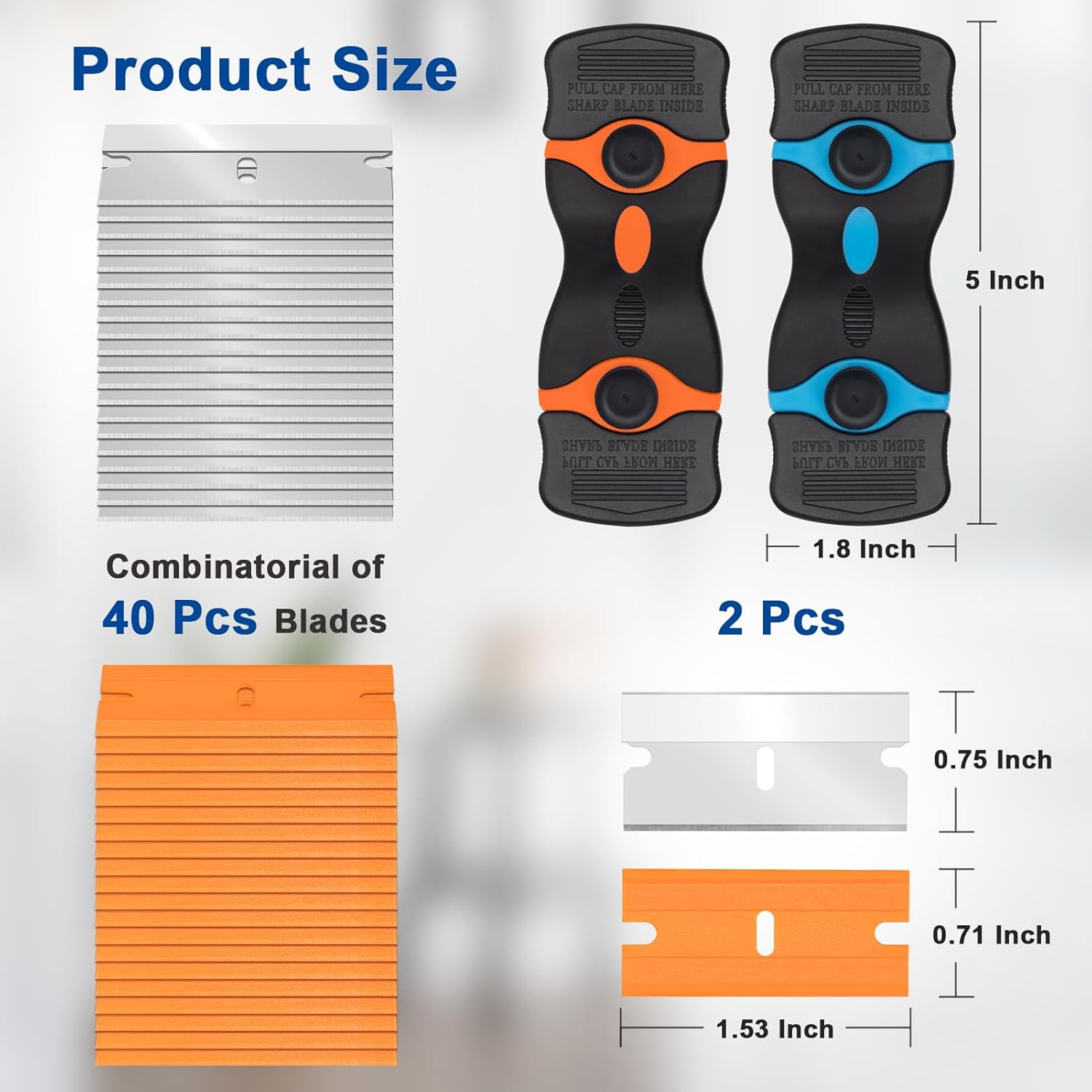 Razor Scraper Tool 2 Pack, Razor Blade Scraper Tool with 20pcs Plastic Blades and 20pcs Metal Scraper Blades, Paint Scraper for Glass, Decals, Wallpaper, Stickers