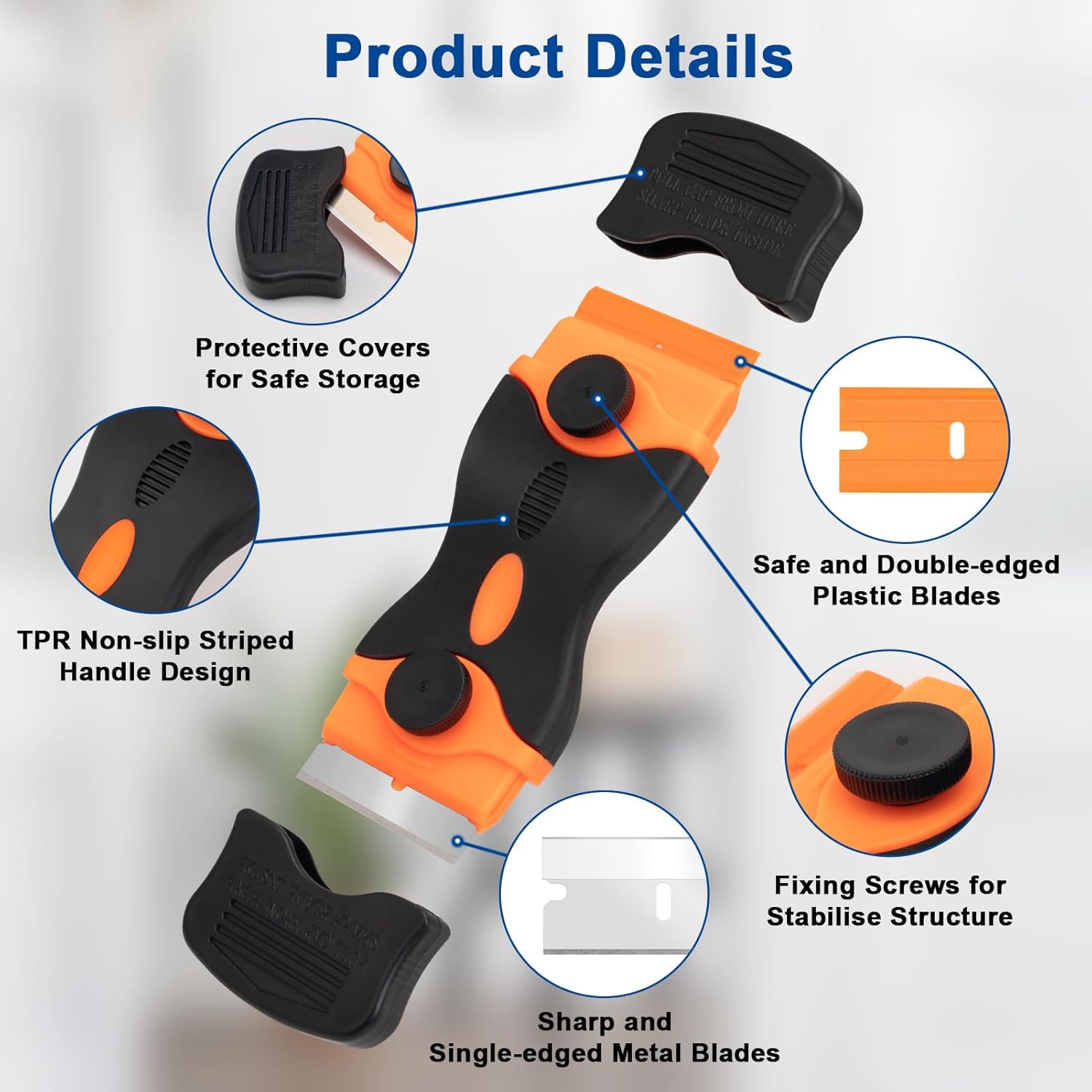 Razor Scraper Tool 2 Pack, Razor Blade Scraper Tool with 20pcs Plastic Blades and 20pcs Metal Scraper Blades, Paint Scraper for Glass, Decals, Wallpaper, Stickers