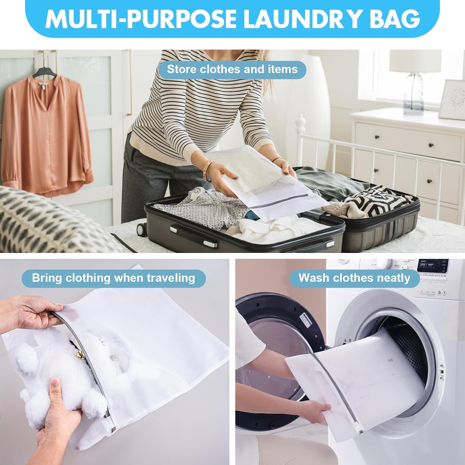 Mesh Laundry Bags for Delicates, 3 Pack Laundry Bags Mesh Wash Bags in 3 Sizes 1 Large, 1 Medium, 1 Small , Durable and Gentle Lingerie Bags for Washing Delicates, Garment Bag for Washing Machine