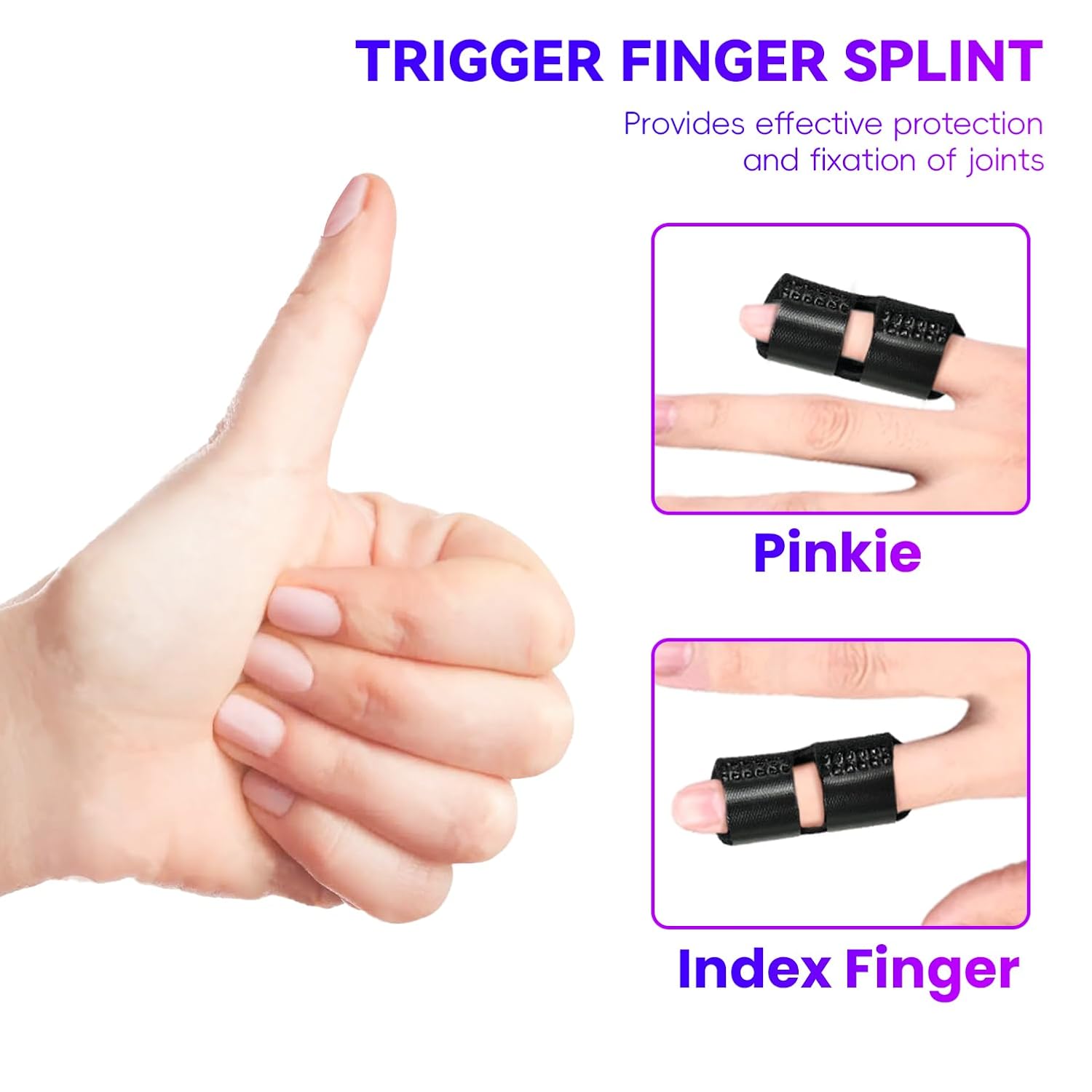 2 PCS Small Finger Splint, Adjustable Trigger Finger Splint, Straightener for Broken Strained Arthritis for Pinky, Index Splints for Teenagers and Women Black