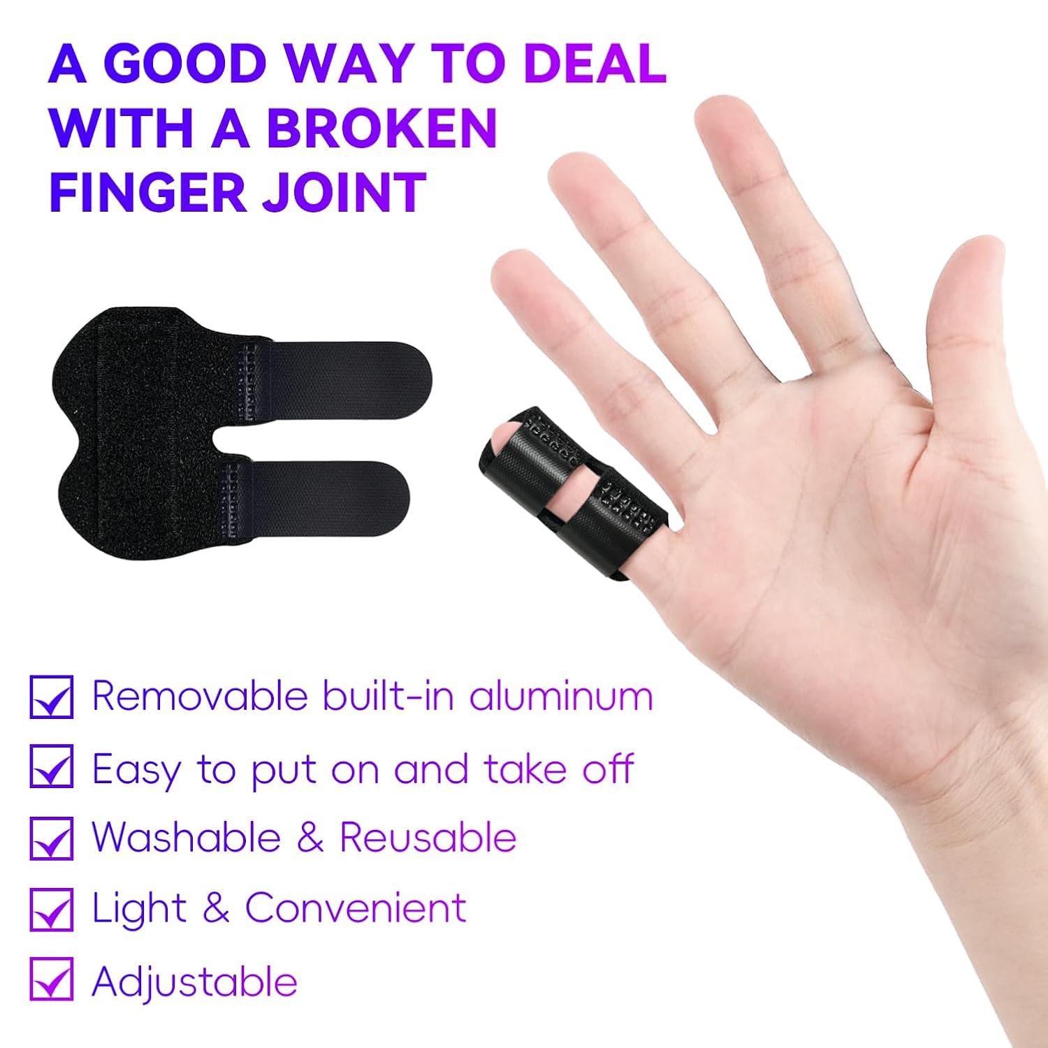 2 PCS Small Finger Splint, Adjustable Trigger Finger Splint, Straightener for Broken Strained Arthritis for Pinky, Index Splints for Teenagers and Women Black