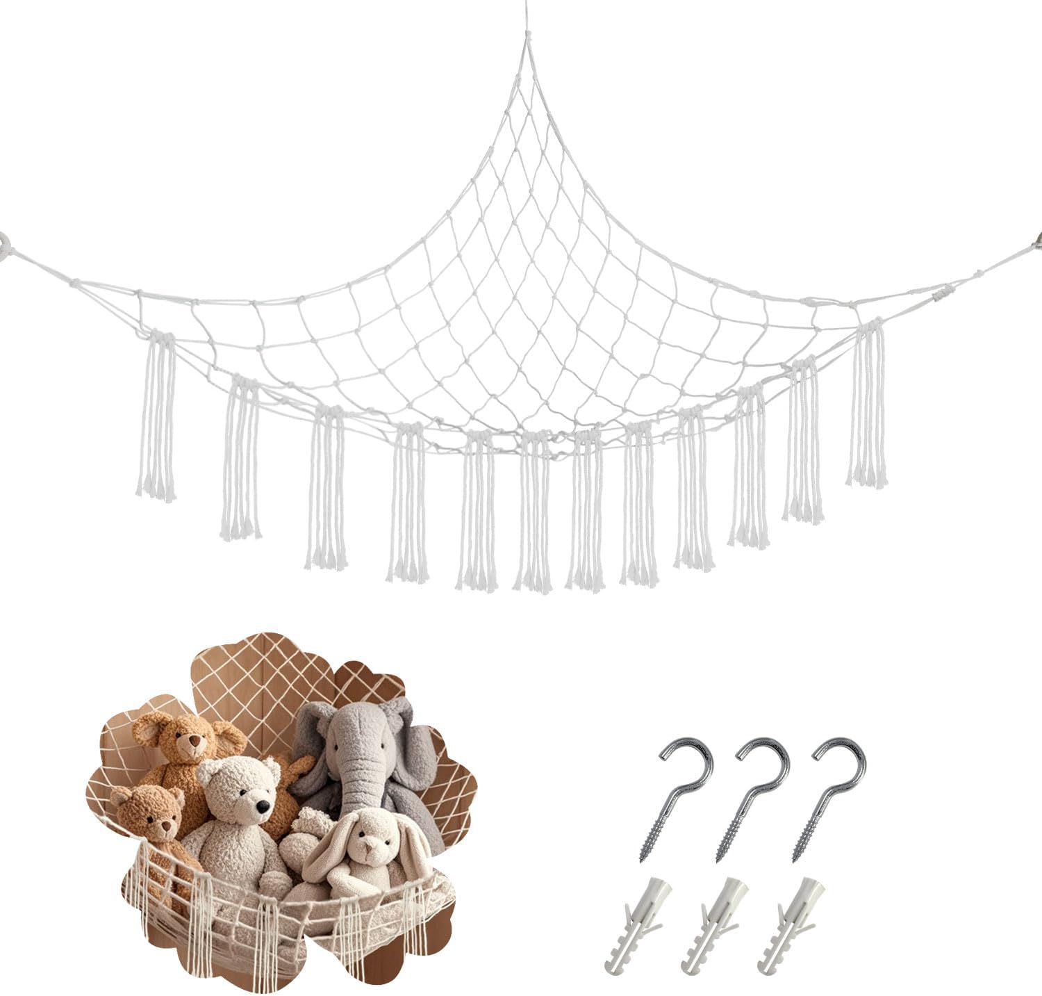 59 x 47 inches Stuffed Animal Hammock Corner Net, Plushie Net for Stuffed Animals Corner Large, Cott Hammock Holder for Home, Room, Wall, Bedroom Decor White