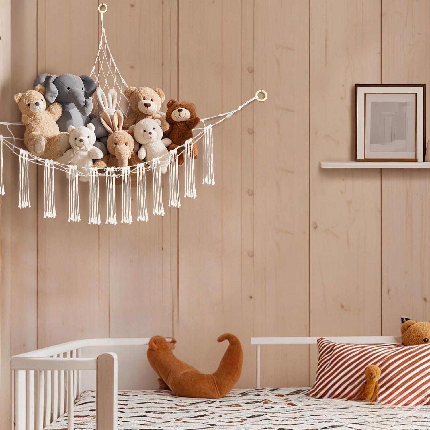 59 x 47 inches Stuffed Animal Hammock Corner Net, Plushie Net for Stuffed Animals Corner Large, Cott Hammock Holder for Home, Room, Wall, Bedroom Decor White
