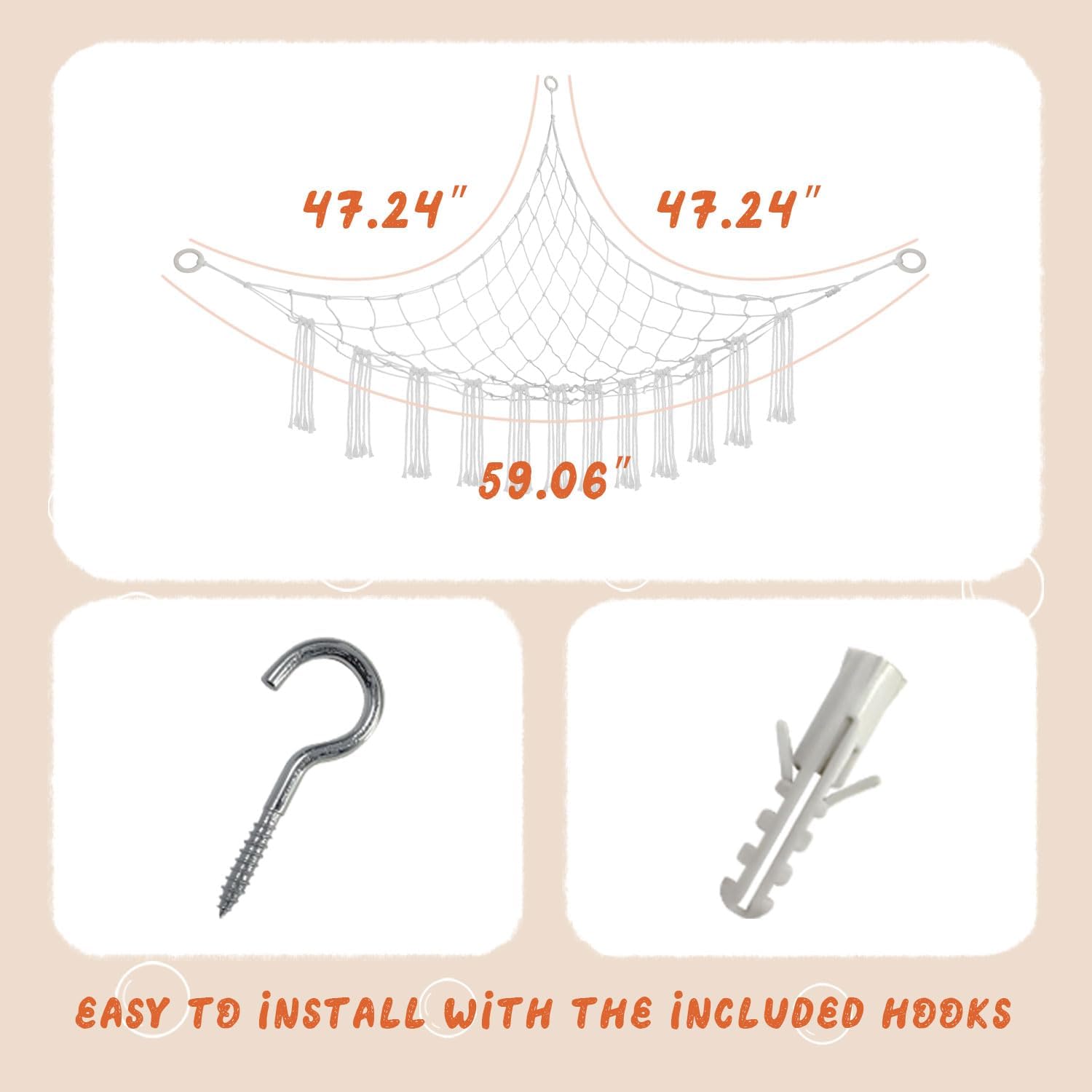 59 x 47 inches Stuffed Animal Hammock Corner Net, Plushie Net for Stuffed Animals Corner Large, Cott Hammock Holder for Home, Room, Wall, Bedroom Decor White