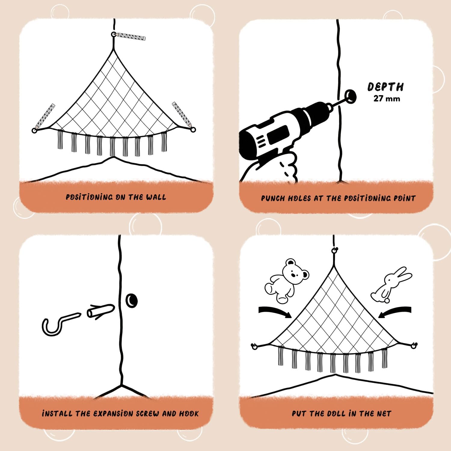 59 x 47 inches Stuffed Animal Hammock Corner Net, Plushie Net for Stuffed Animals Corner Large, Cott Hammock Holder for Home, Room, Wall, Bedroom Decor White