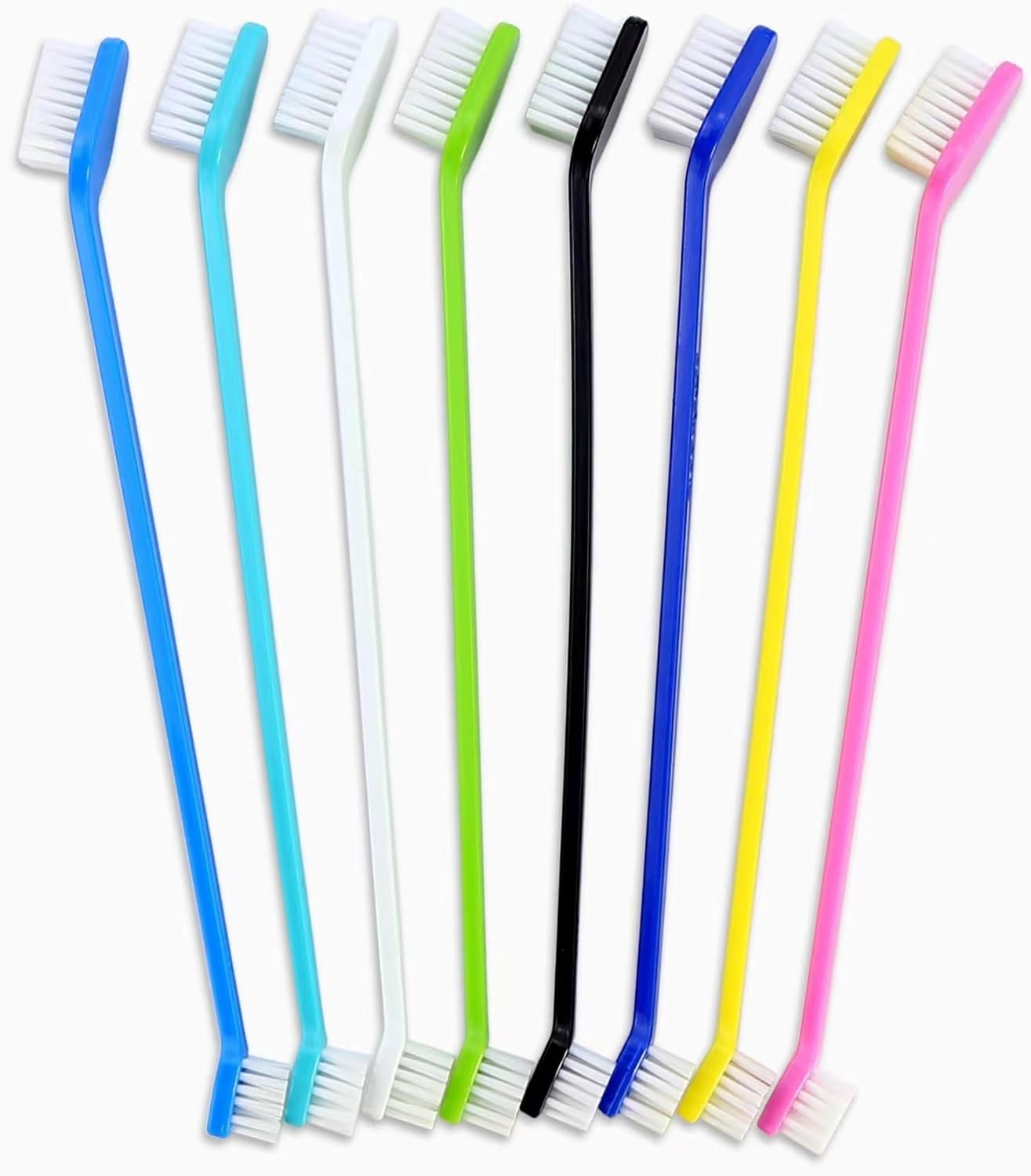 Petluno Dog Toothbrush Set of 8 - Dual Headed, Dental Hygiene Convenient Soft to Clean pet Teeth, Tooth Brushes for Small Large Dogs, Cats, and Most Pets, Teeth Brush in Bulk