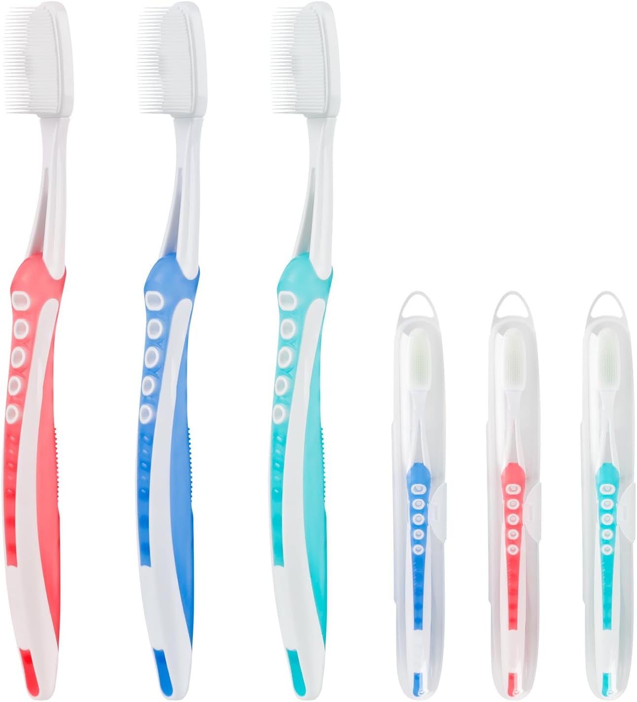 Petluno Nano Toothbrushes Medium Bristle Silicone for Sensitive Teeth and Gums Individually Wrapped Travel Toothbrush Set, Hard Multiple Colors 3 Box 3 Box Pink Blue Green