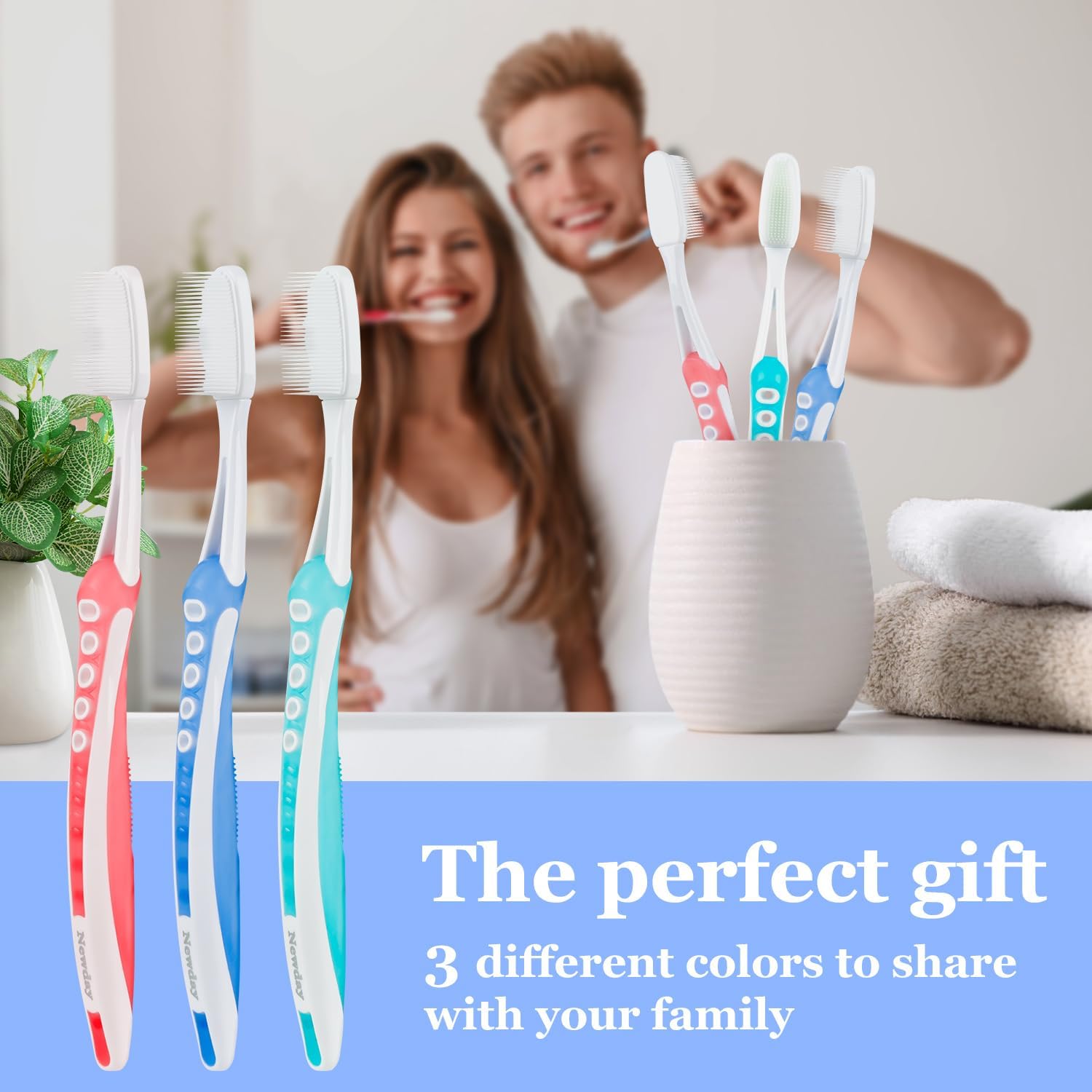 Petluno Nano Toothbrushes Medium Bristle Silicone for Sensitive Teeth and Gums Individually Wrapped Travel Toothbrush Set, Hard Multiple Colors 3 Box 3 Box Pink Blue Green