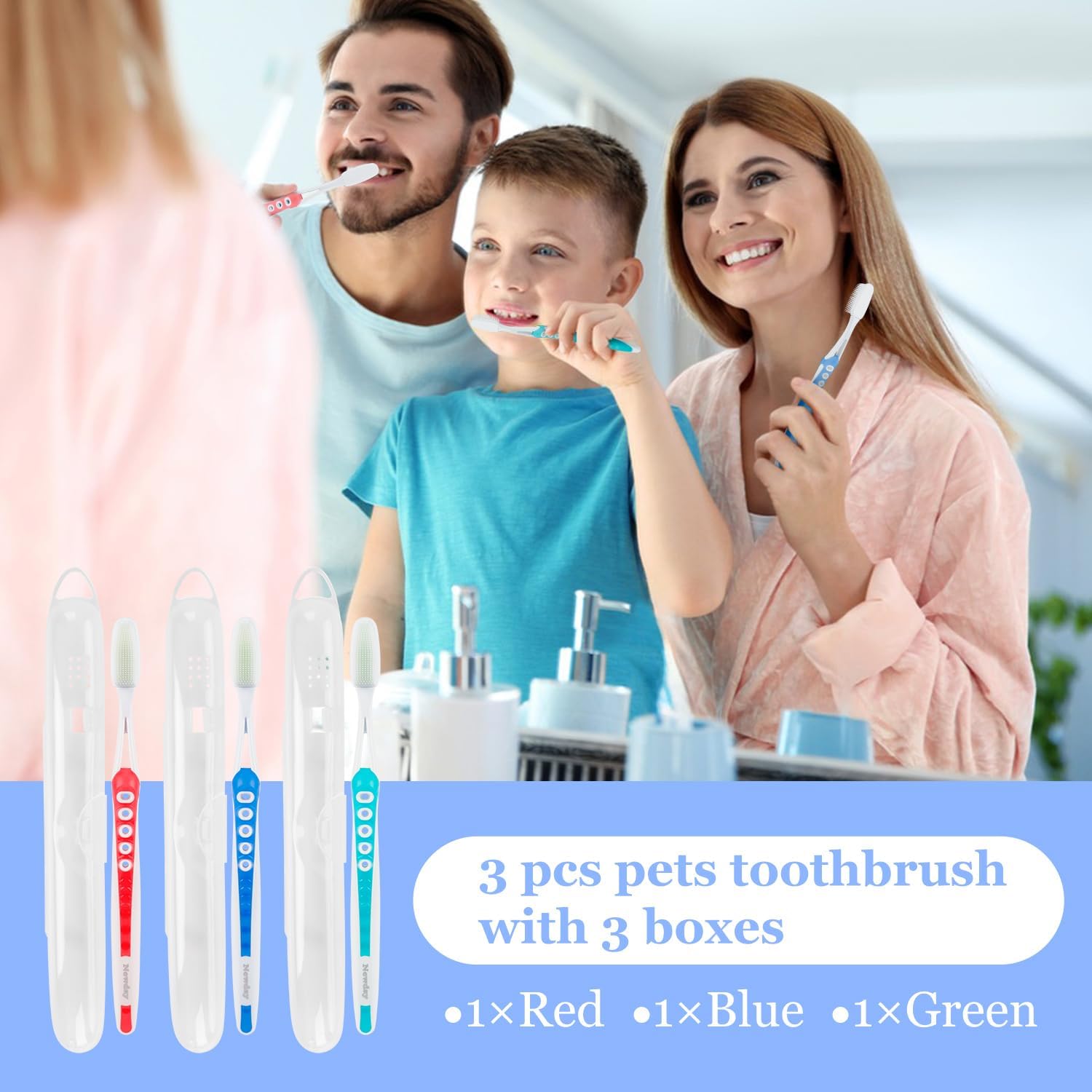 Petluno Nano Toothbrushes Medium Bristle Silicone for Sensitive Teeth and Gums Individually Wrapped Travel Toothbrush Set, Hard Multiple Colors 3 Box 3 Box Pink Blue Green