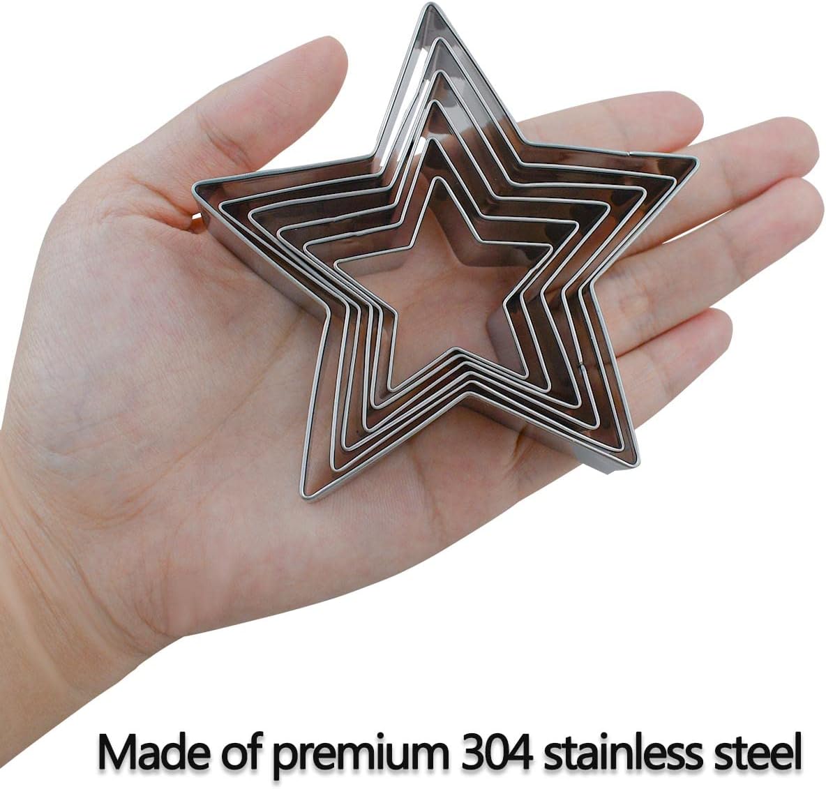6 Pieces Star Cookie Cutters Set - Stainless Steel Five-Pointed Shaped Cutter, Biscuit Molds, Fondant Cake Cheese Pastry Mold Bakeware Tools Christmas Gifts Assorted Sizes