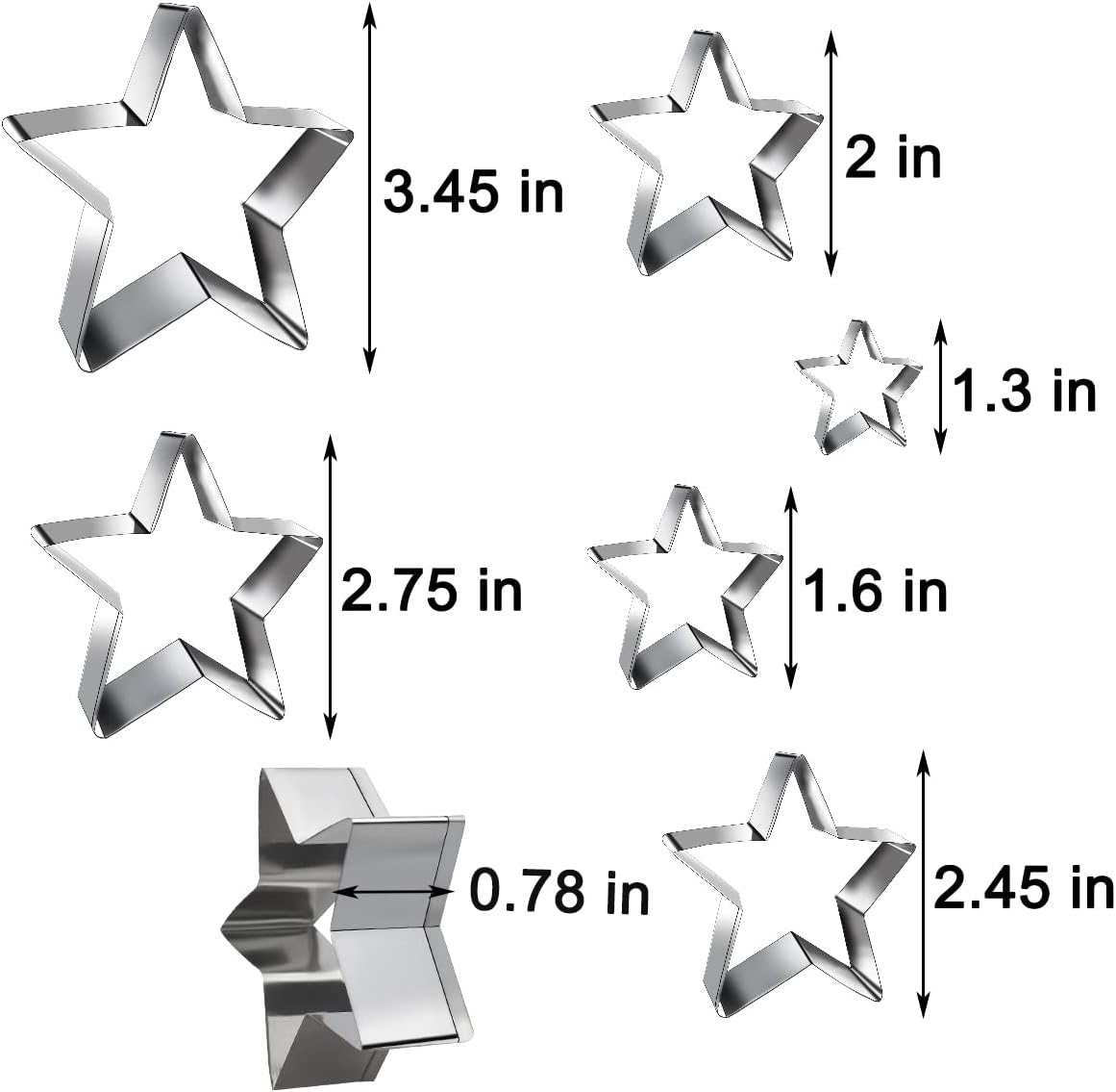 6 Pieces Star Cookie Cutters Set - Stainless Steel Five-Pointed Shaped Cutter, Biscuit Molds, Fondant Cake Cheese Pastry Mold Bakeware Tools Christmas Gifts Assorted Sizes