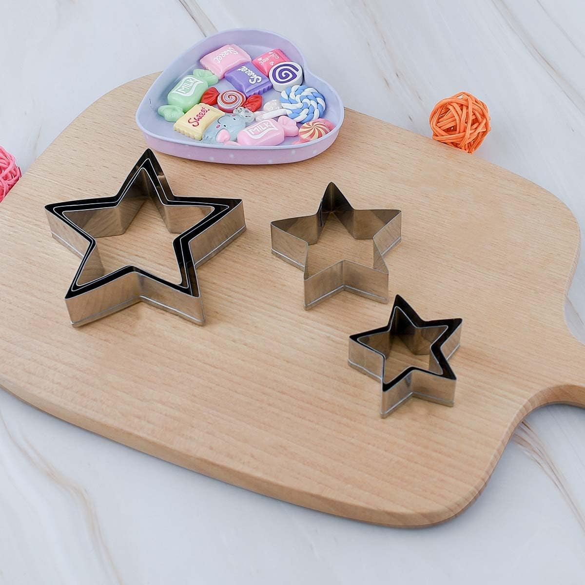 6 Pieces Star Cookie Cutters Set - Stainless Steel Five-Pointed Shaped Cutter, Biscuit Molds, Fondant Cake Cheese Pastry Mold Bakeware Tools Christmas Gifts Assorted Sizes