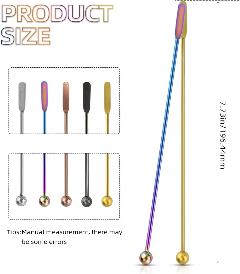 Coffee Stick Stainless Steel Swizzle Reusable Metal Stir Sticks Cocktail Drink Stirrer Spoon Beverage Stirrers with Small Rectangular Paddles Stirring Bar Set 7.73inch long
