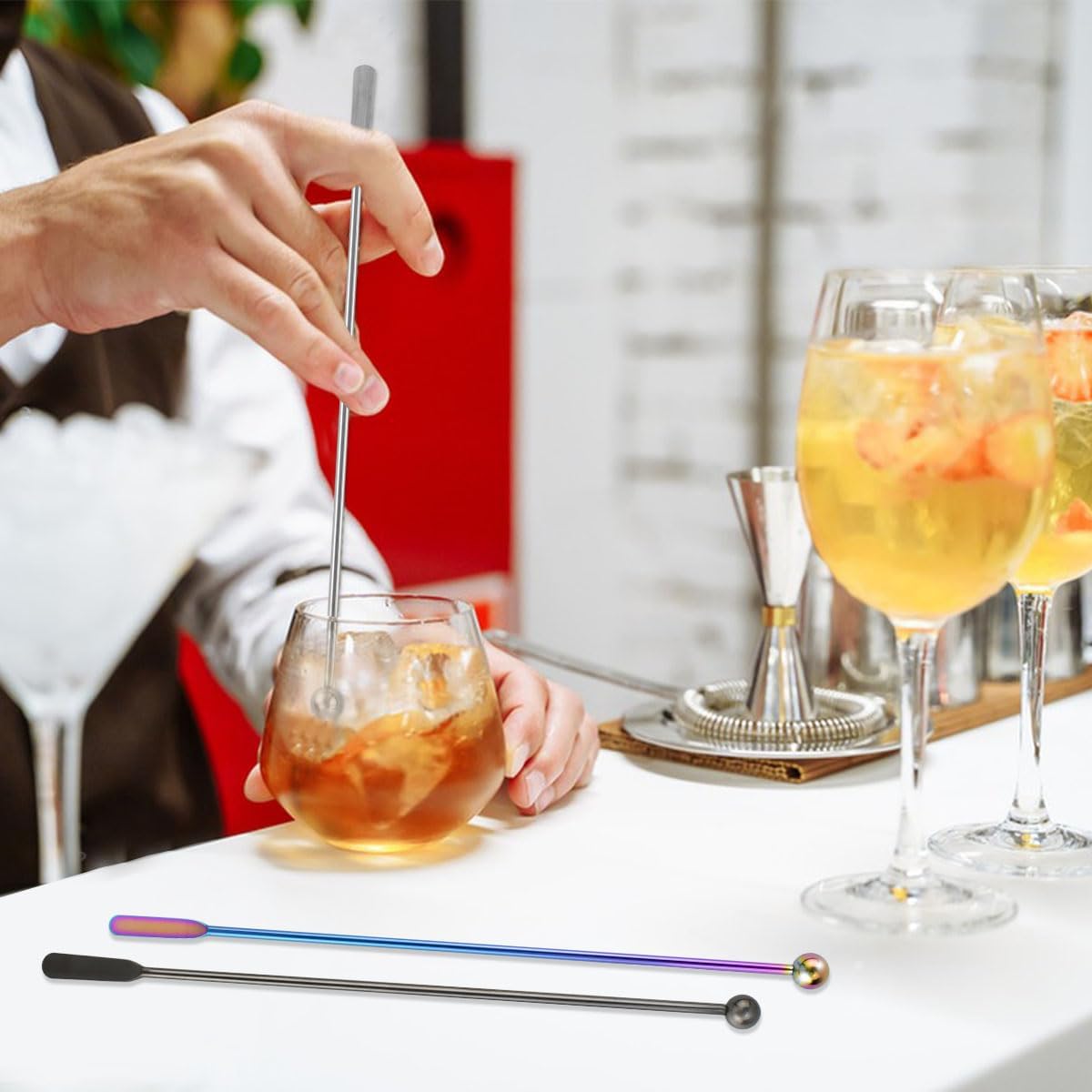 Coffee Stick Stainless Steel Swizzle Reusable Metal Stir Sticks Cocktail Drink Stirrer Spoon Beverage Stirrers with Small Rectangular Paddles Stirring Bar Set 7.73inch long
