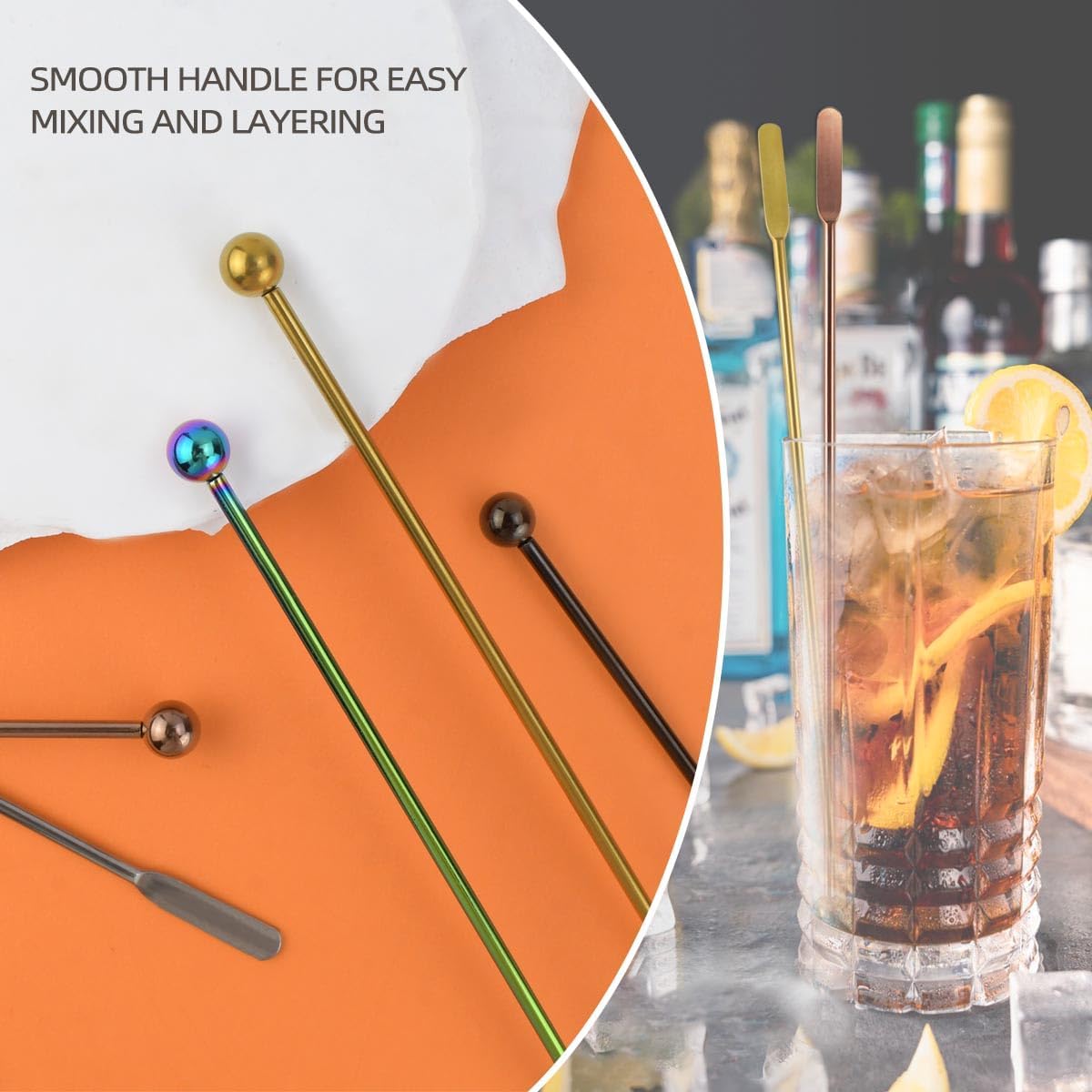 Coffee Stick Stainless Steel Swizzle Reusable Metal Stir Sticks Cocktail Drink Stirrer Spoon Beverage Stirrers with Small Rectangular Paddles Stirring Bar Set 7.73inch long
